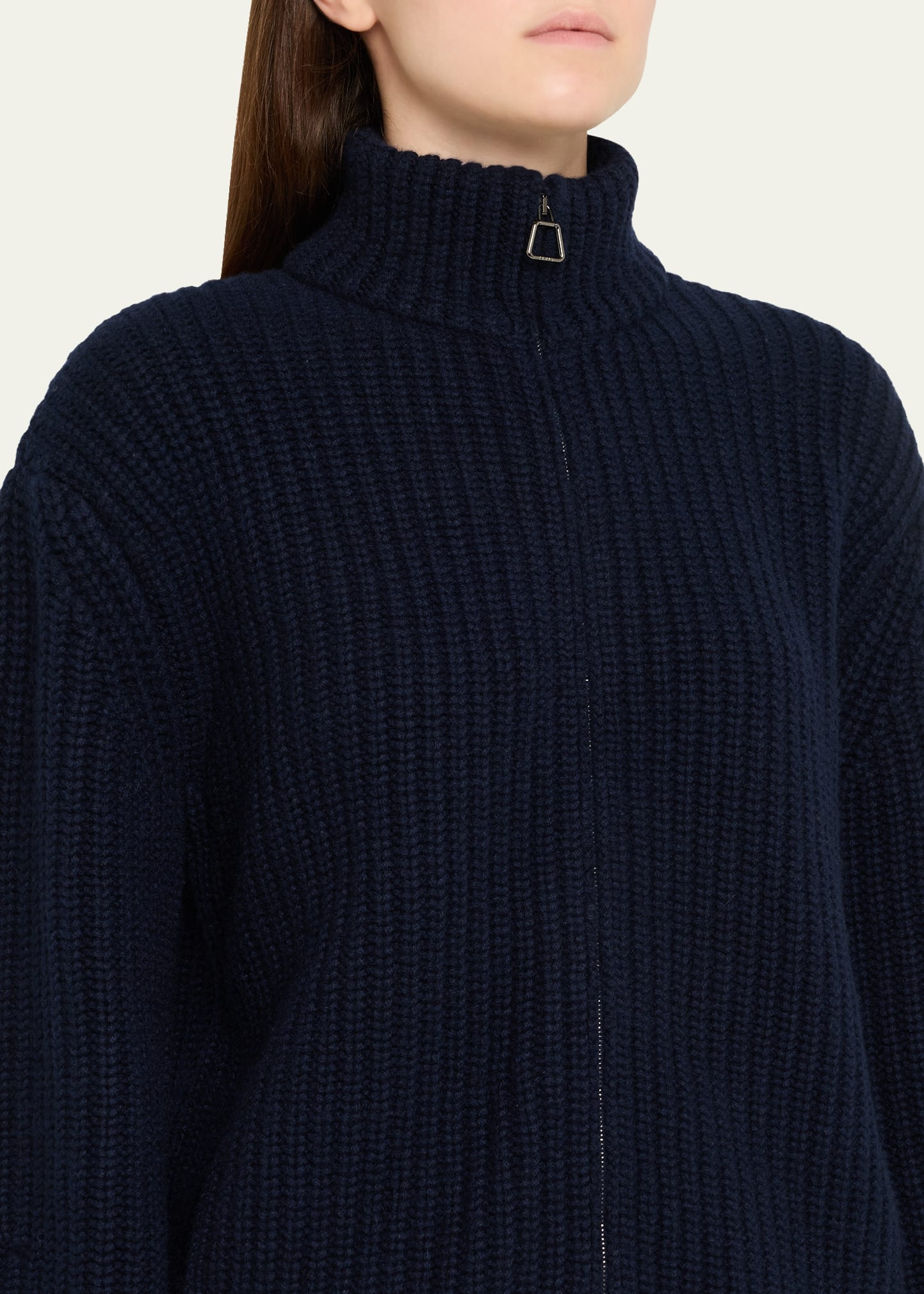 Chunky Cashmere Knit Oversized Zip Cardigan - 5