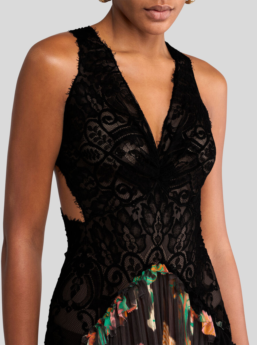 LONG SILK DRESS WITH FLOUNCE - 2