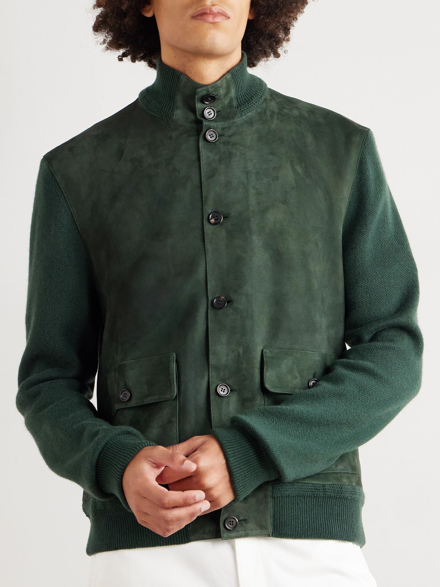 Suede-Panelled Cashmere Jacket Dark green - 3