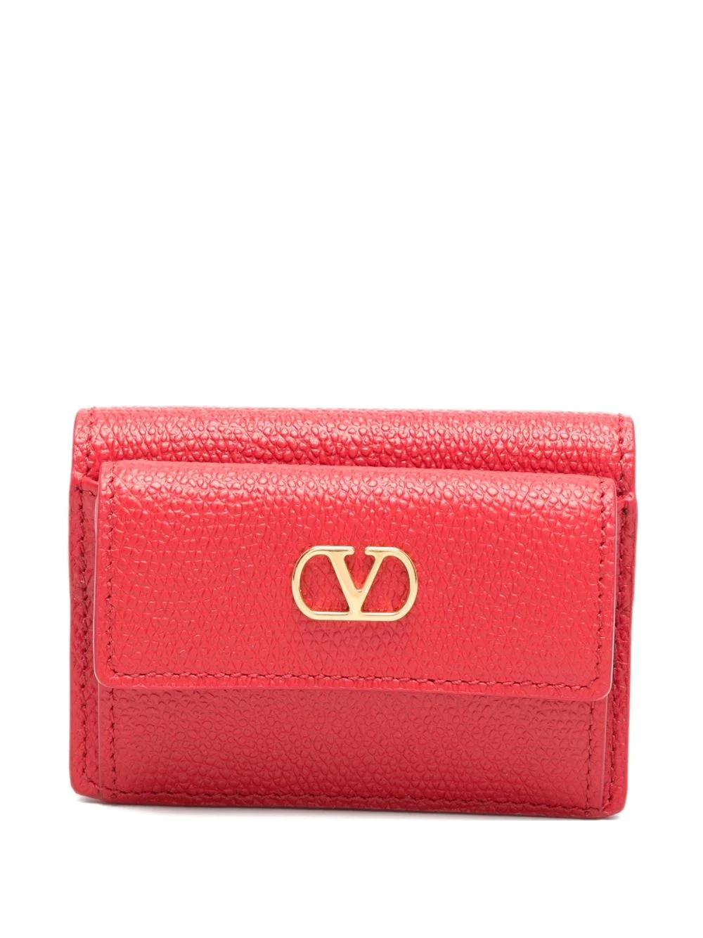 V- logo pebble-grain logo wallet - 1