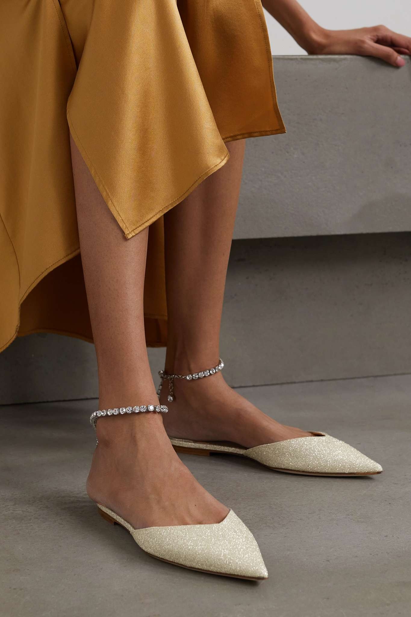 Saeda crystal-embellished velvet point-toe flats - 2