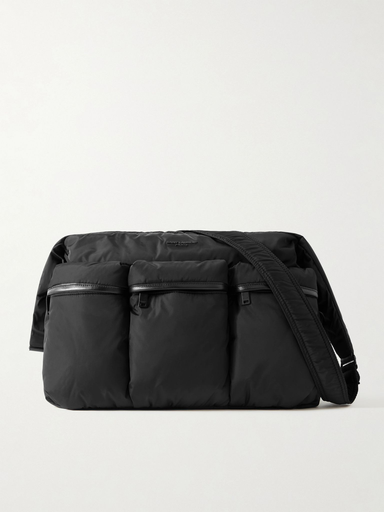 Leather-Trimmed Padded Shell Messenger Bag Black - 1