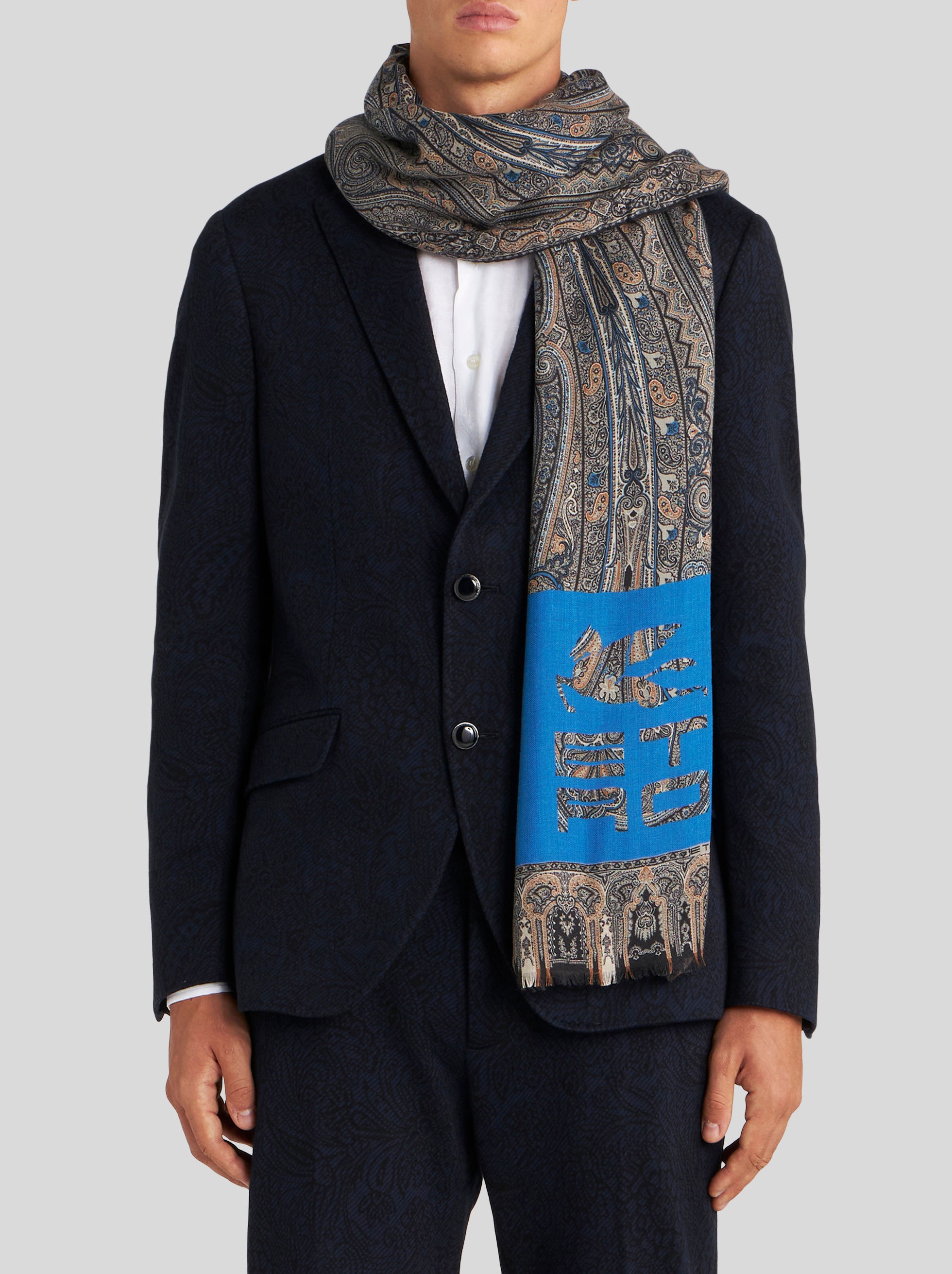 Paisley-Print Herringbone Modal and Cashmere-Blend Scarf