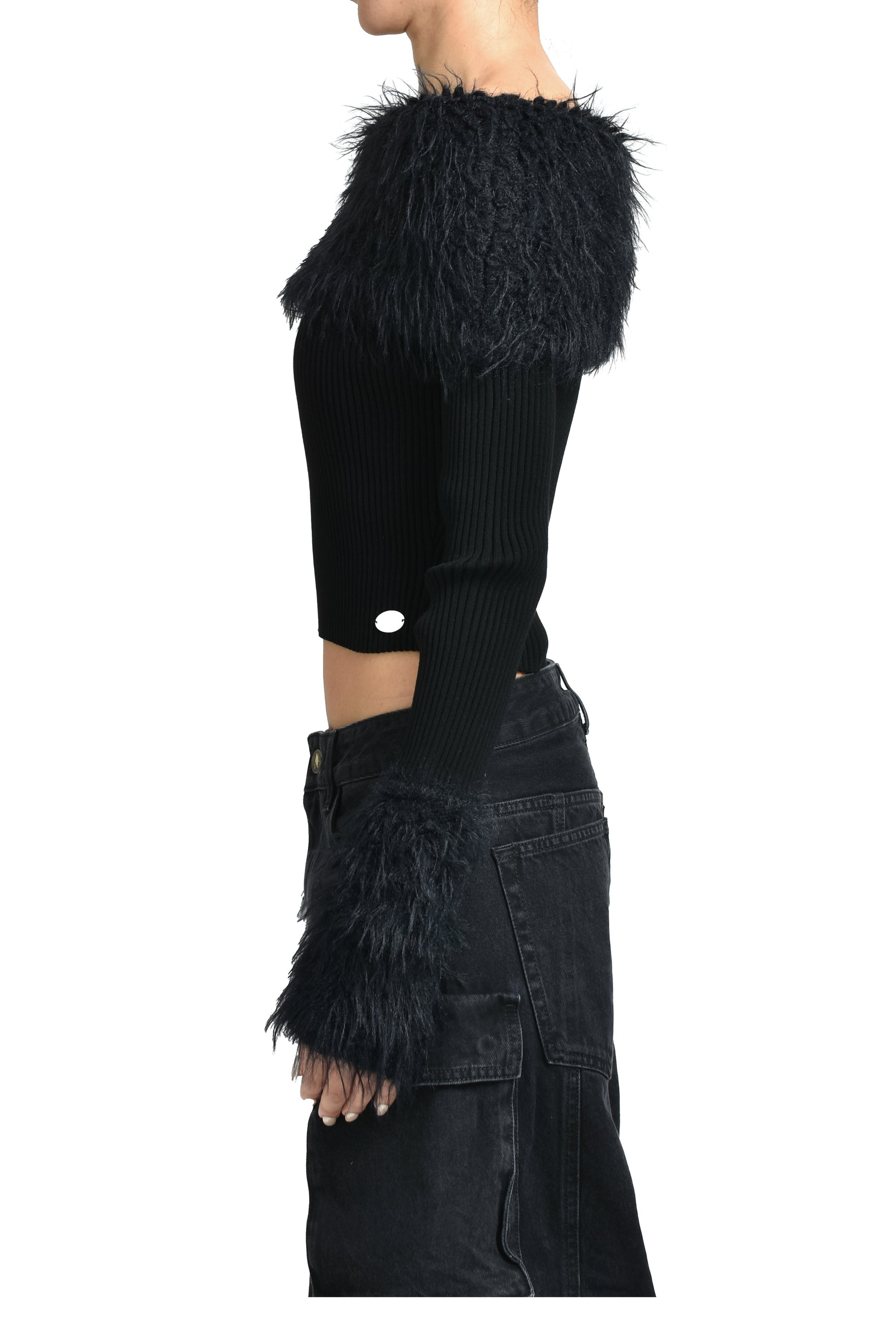 MIX VISCOSE RIBBED AND HAIRY DETAILS SWEATER / BLK - 3