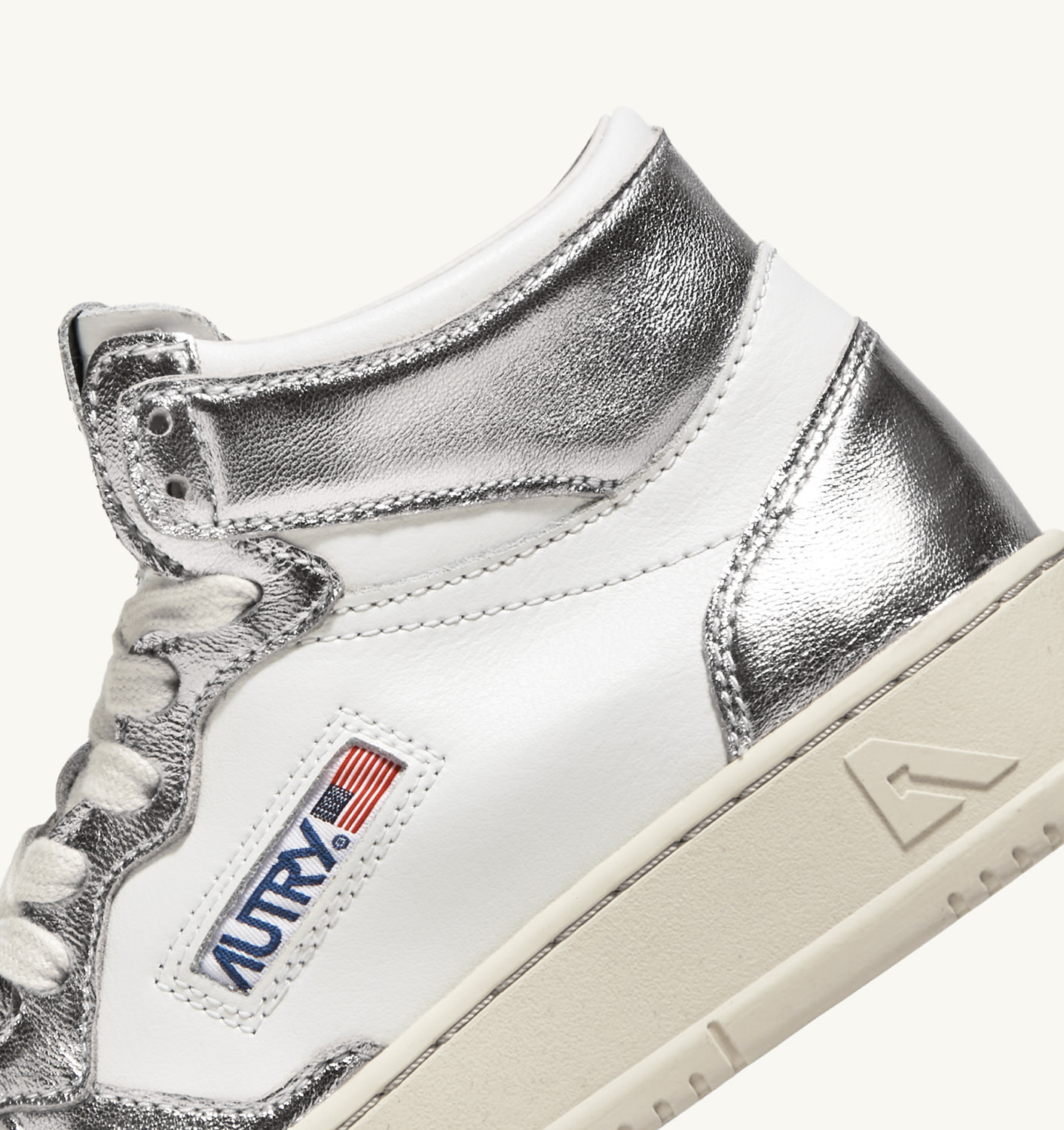 MEDALIST MID BICOLOR SNEAKERS IN WHITE AND SILVER LEATHER - 6