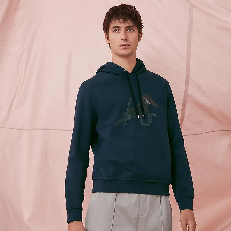 Hooded sweater with leather detail 1