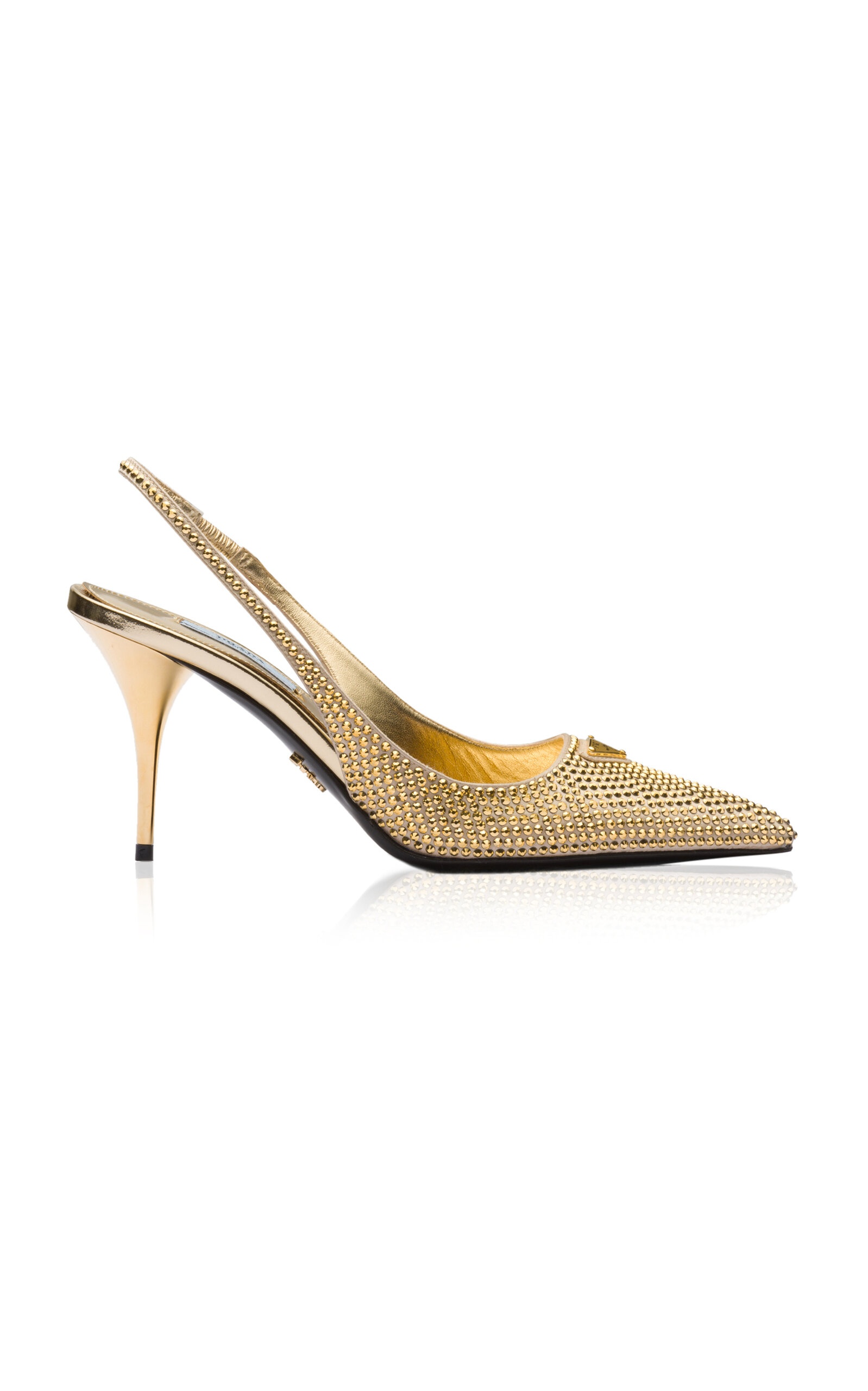 パンプス PRADA**Slingback pumps**Gold Prada Crystal-Embellished Satin Slingback Pumps gold