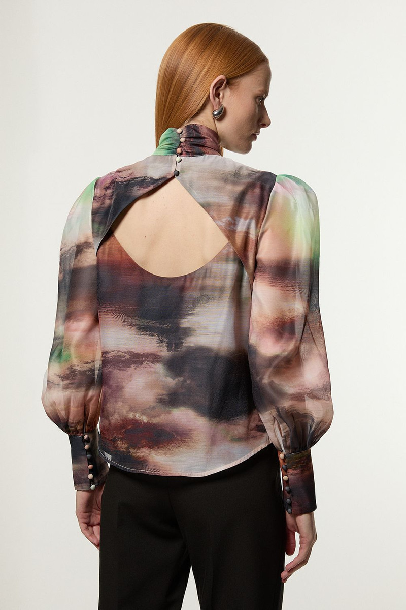 Marbled Organdie Pussybow Woven Blouse 5