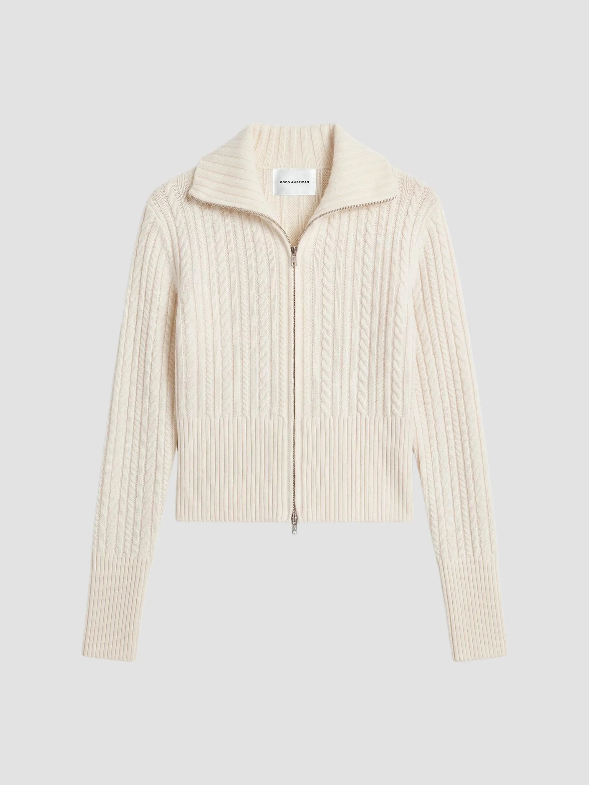 Women's The Cable Cashmere-Wool Zip-Front Sweater - Chalk - 1