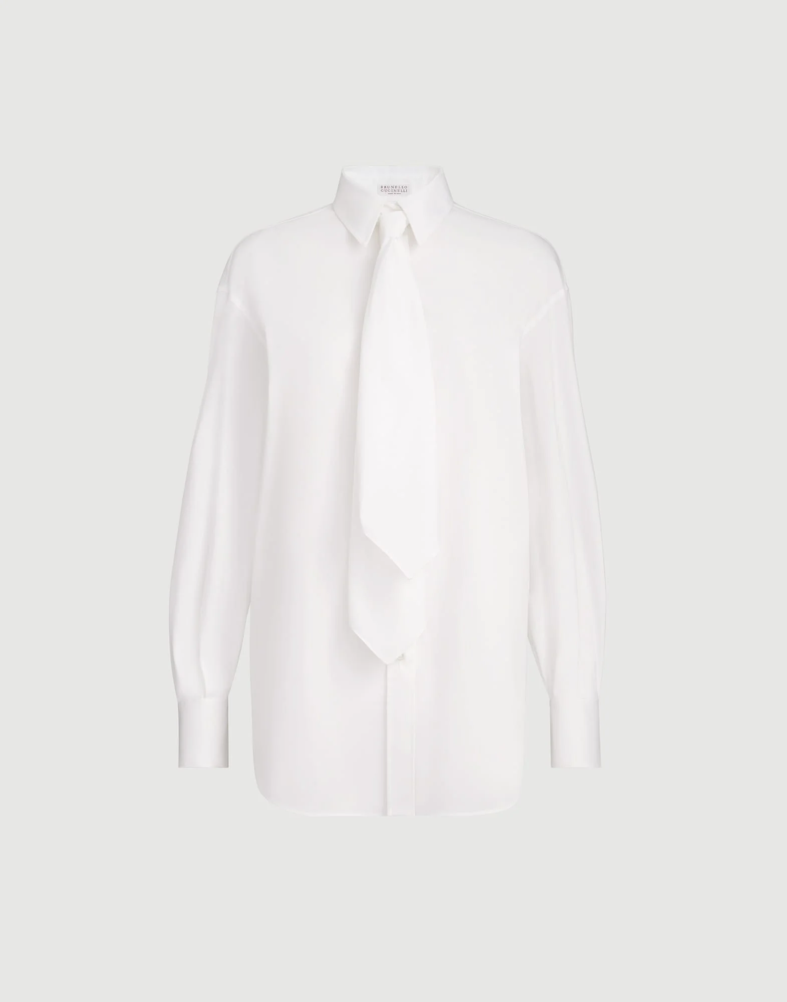 Stretch cotton poplin shirt with tie and monili - 1