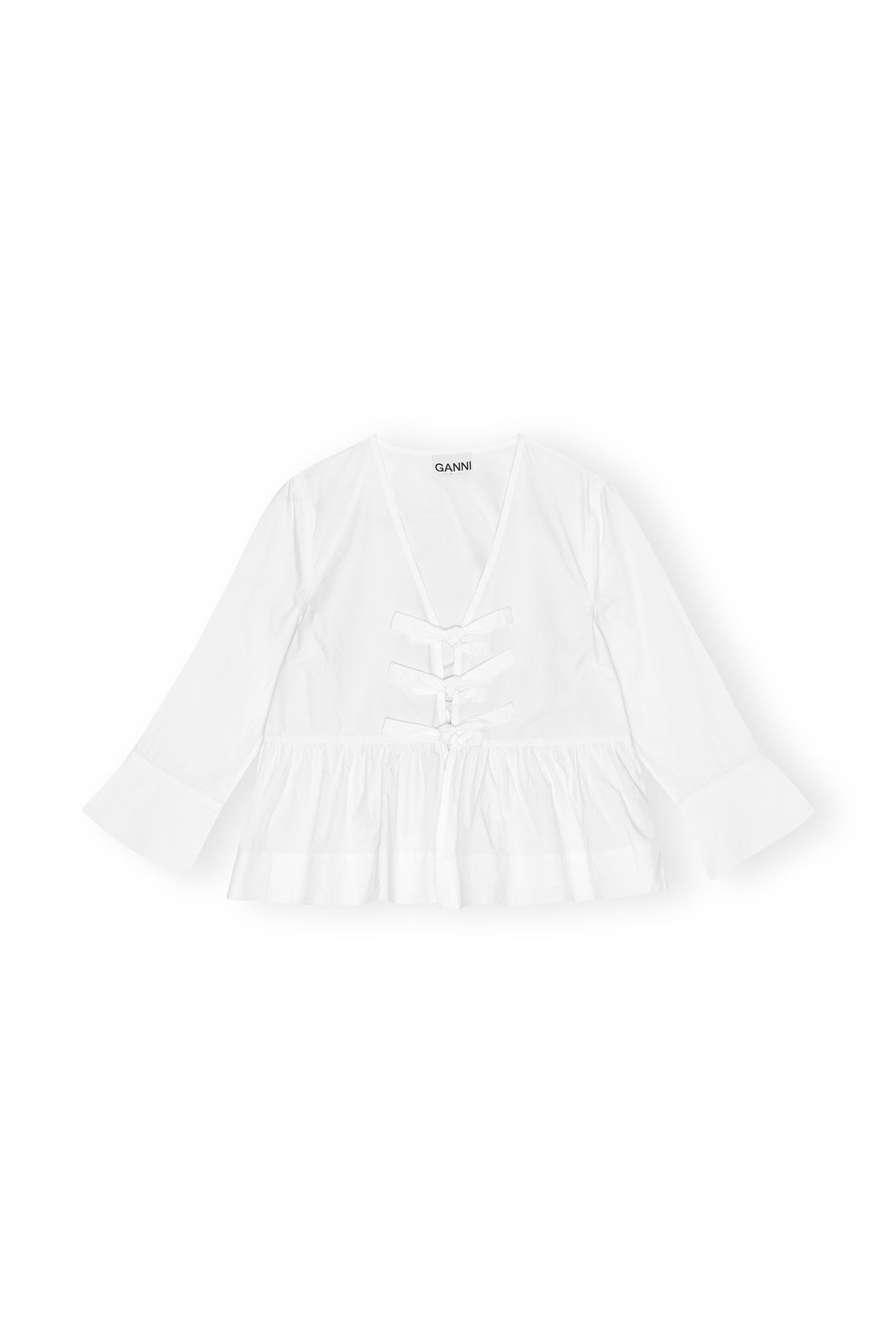 WHITE COTTON POPLIN TIE STRING PEPLUM BLOUSE - 6