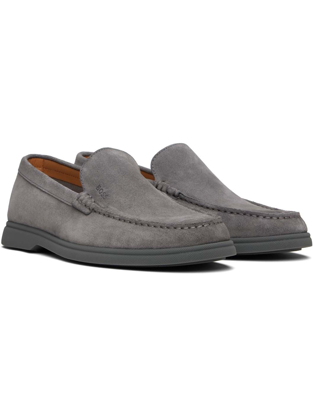 Gray Suede Contrast Sole Loafers - 4
