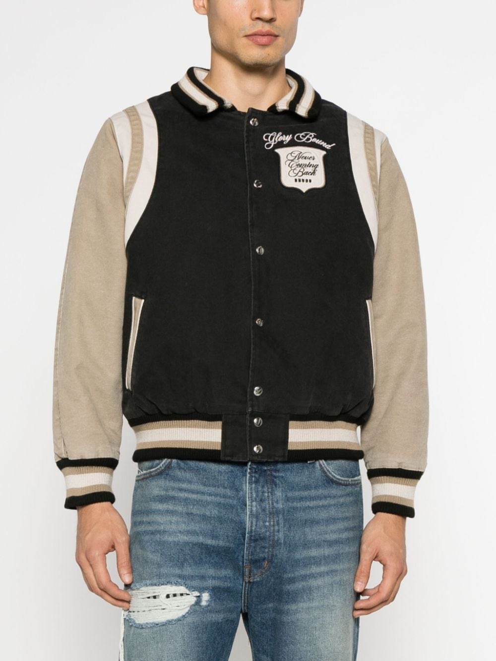 logo-embroidered canvas bomber jacket - 3