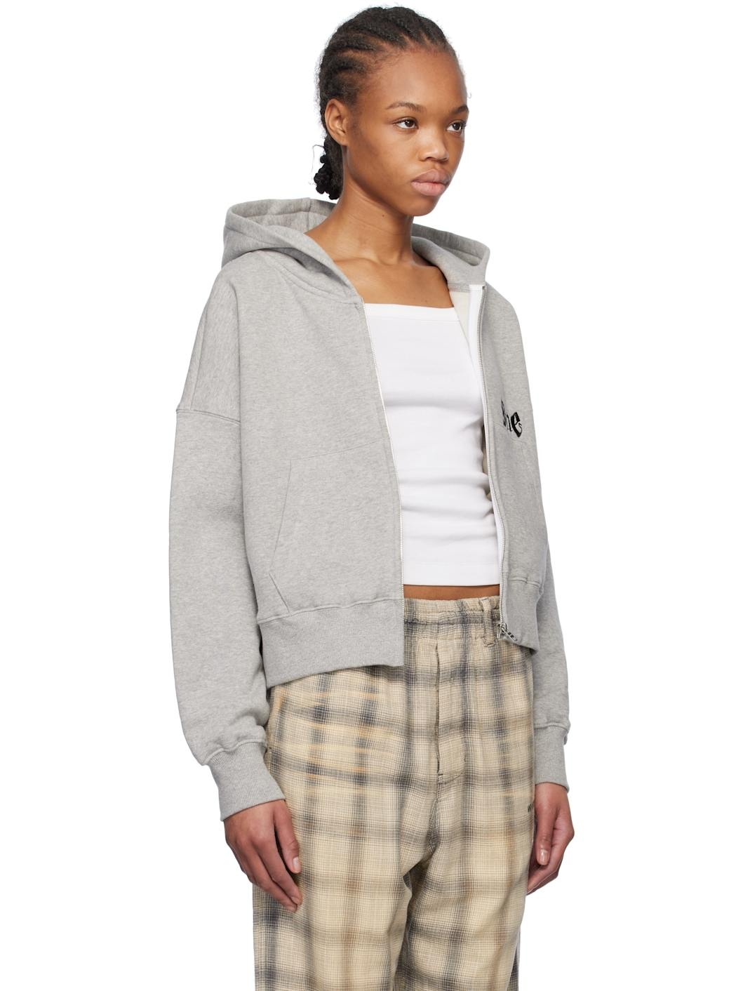 Gray Oversized Logo Zip-Up Hoodie - 2