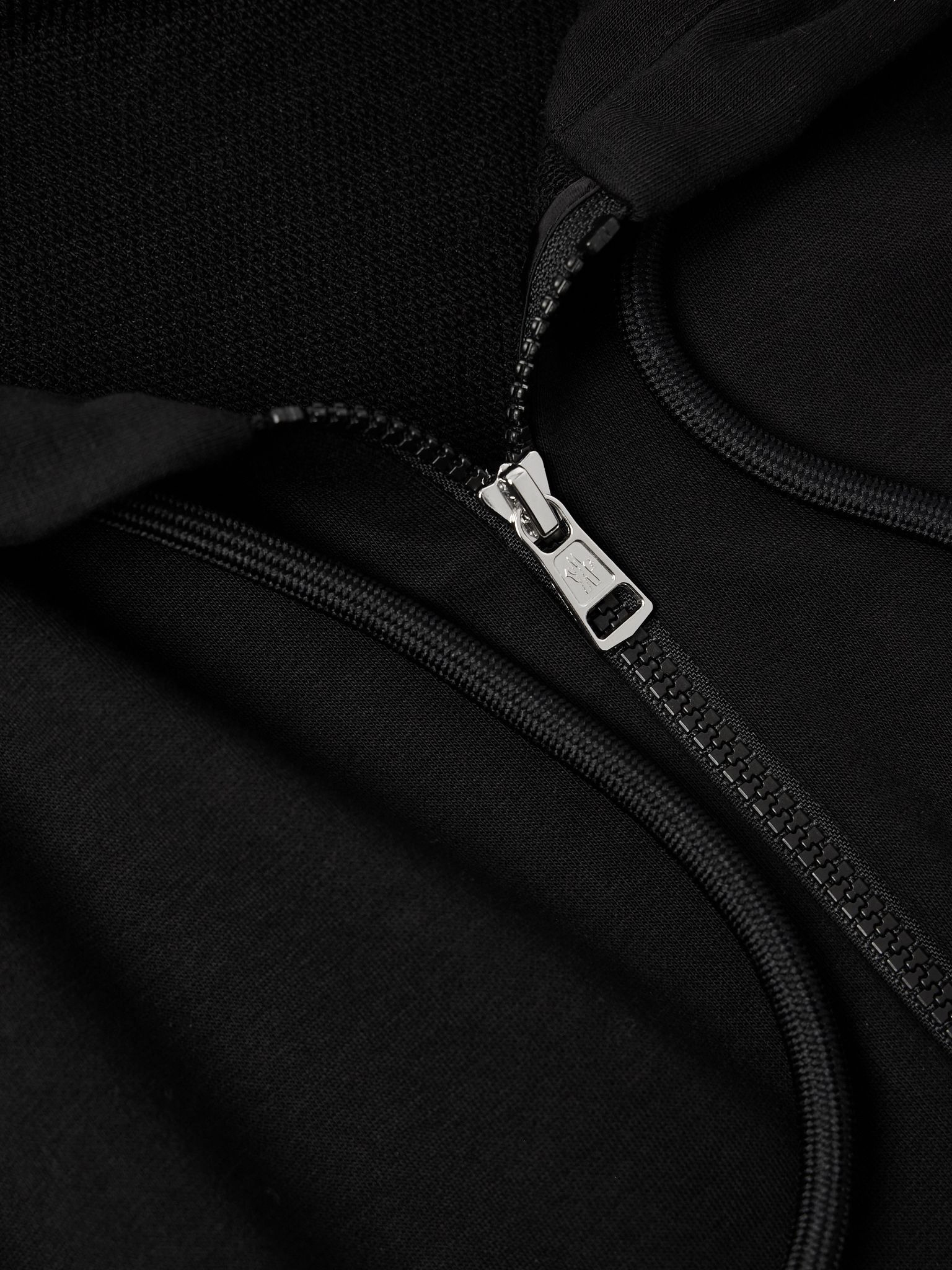 Shell-Trimmed Cotton-Blend Jersey Zip-Up Hoodie Black - 4