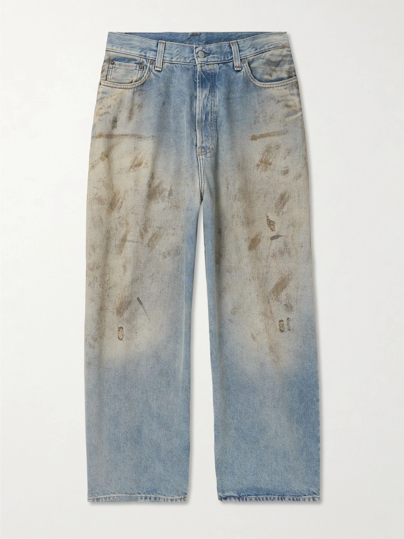 Straight-Leg Distressed Jeans Blue - 1