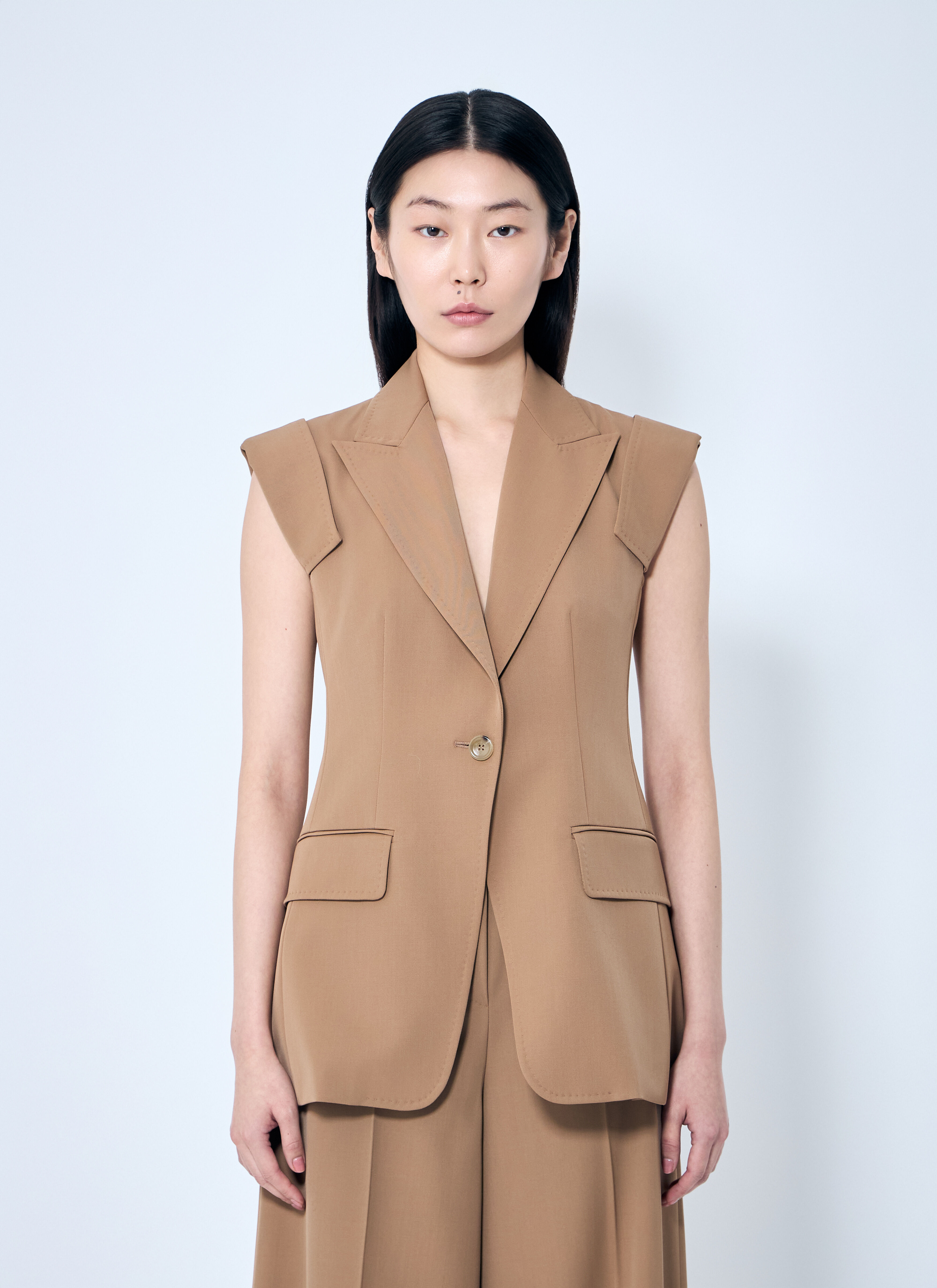 Sleeveless Gabardine Jacket - 1