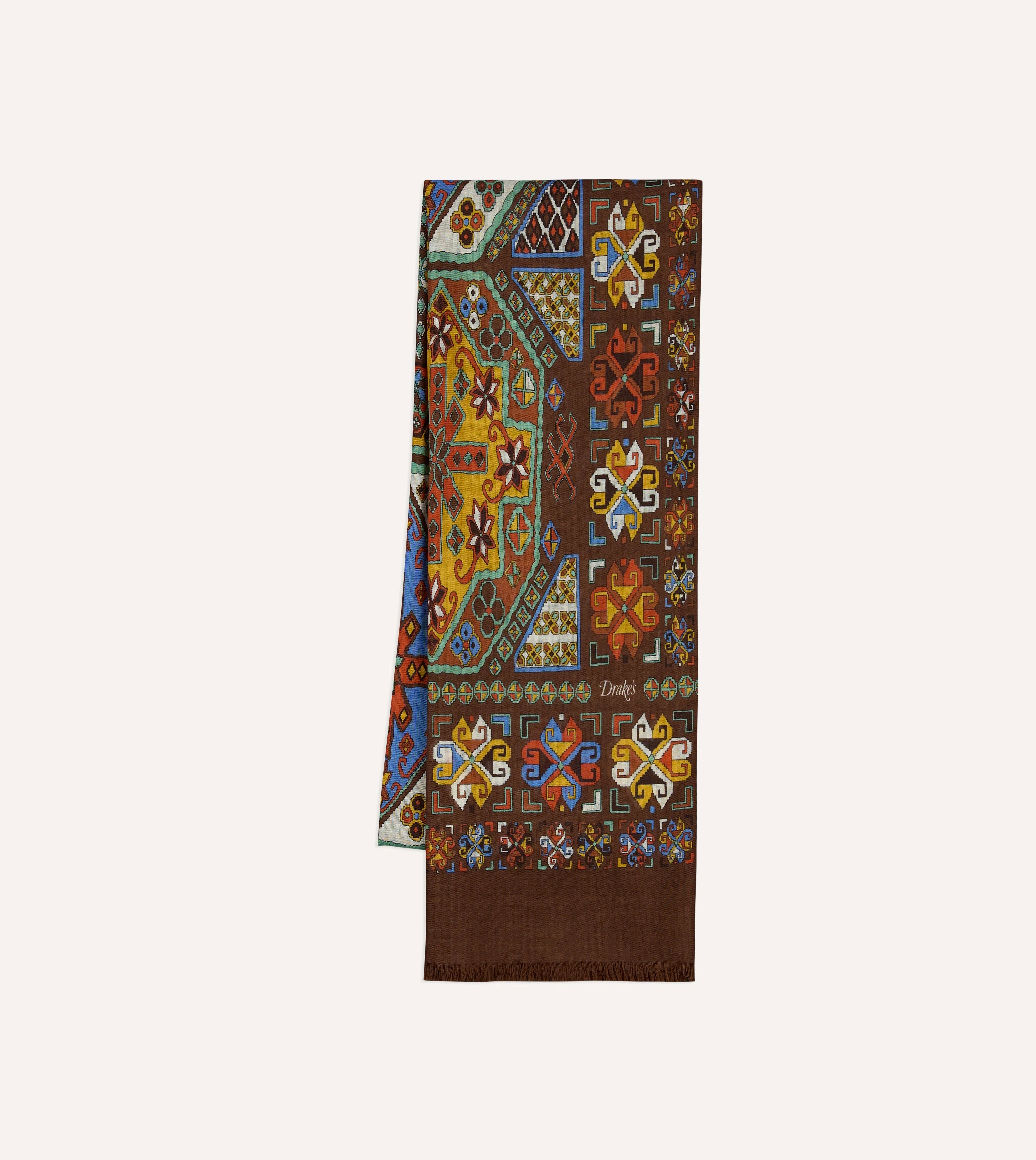 Brown Carpet Print Tubular Wool-Silk Scarf - 1