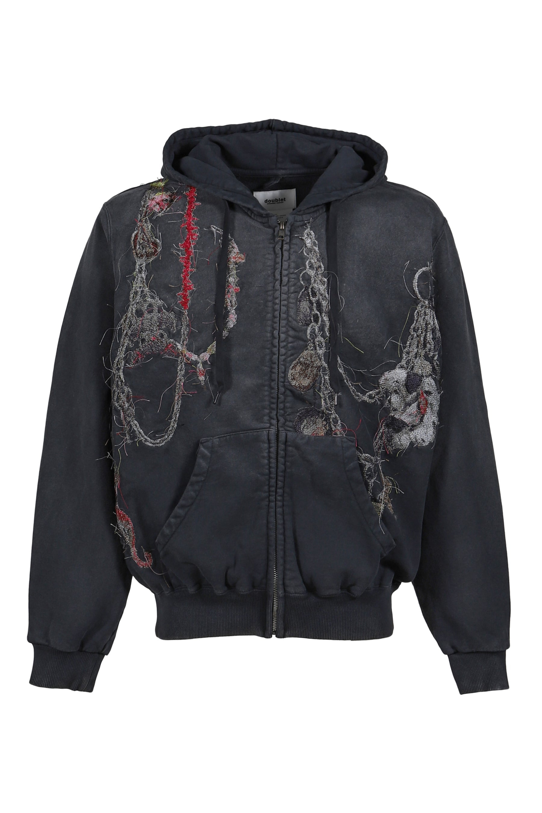 EMBROIDERED CHAIN ZIP-UP HOODIE / GRY - 6