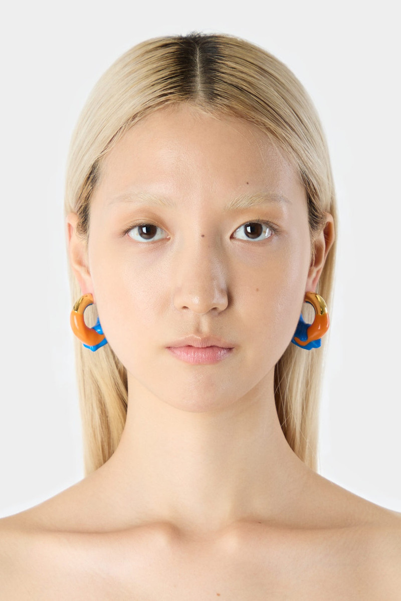 SUNNEI SMALL RUBBERIZED EARRINGS GOLD / orange & blue outlook
