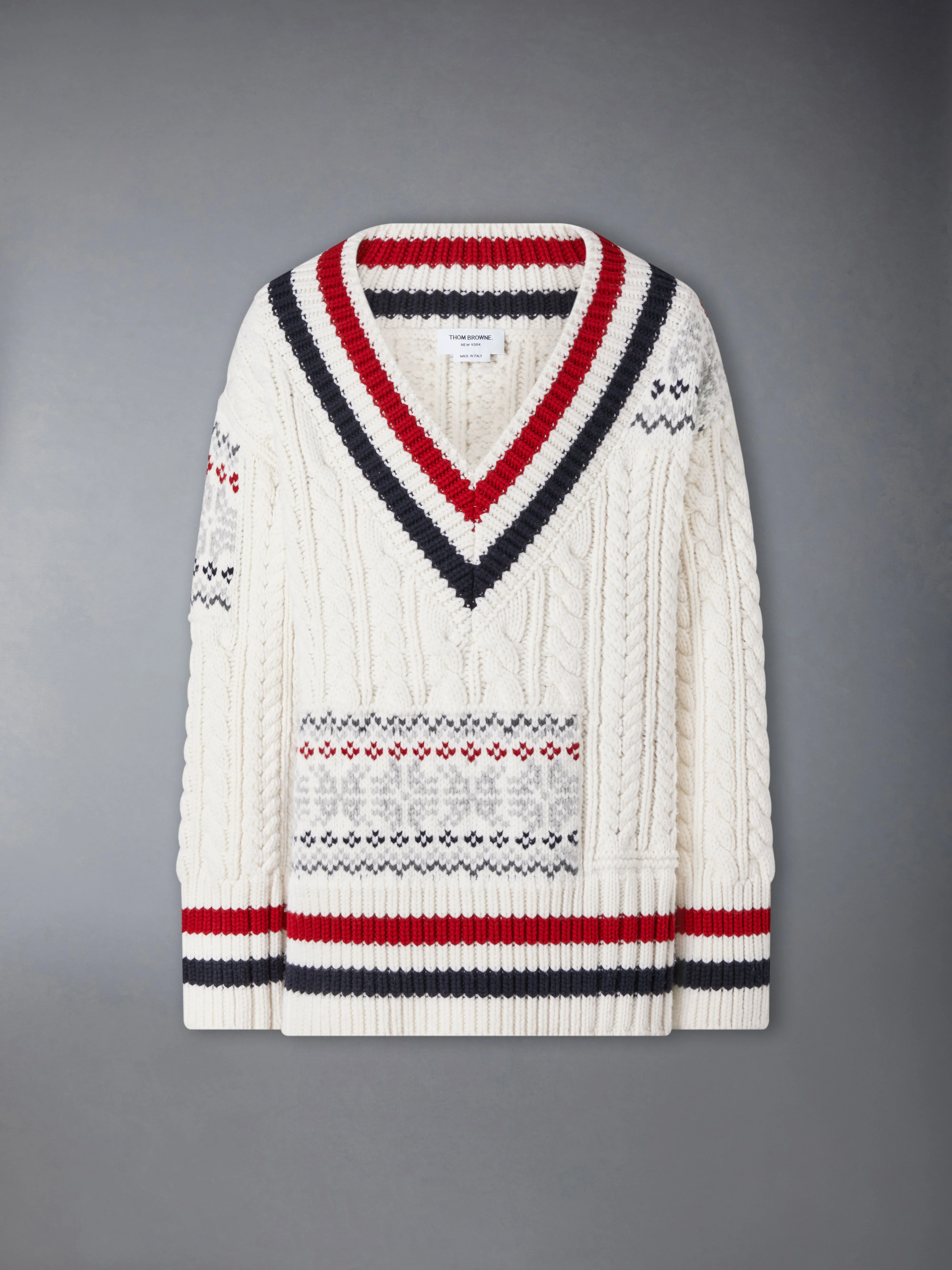 MERINO WOOL FAIR ISLE CRICKET PULLOVER - 1