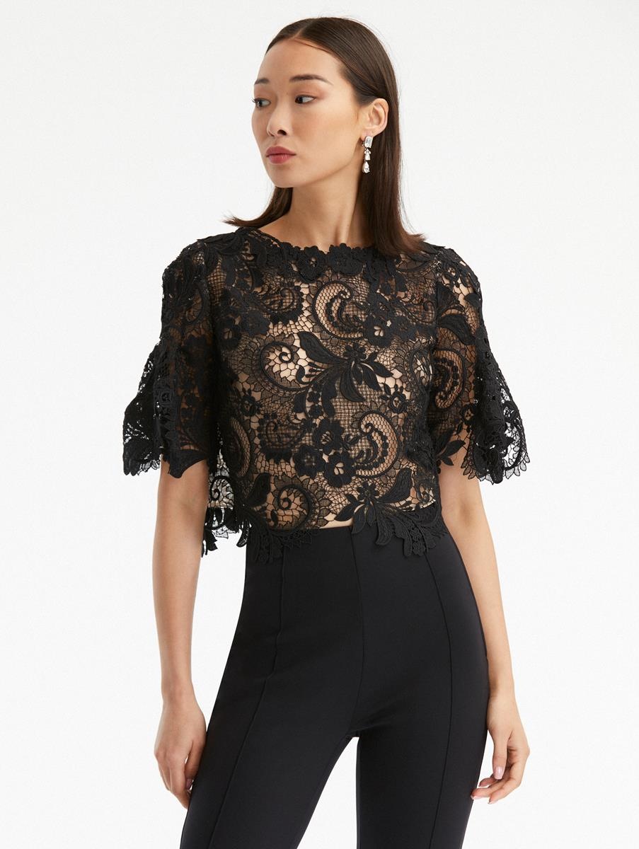 FLUTTER SLEEVE CORDED LACE BLOUSE - 2