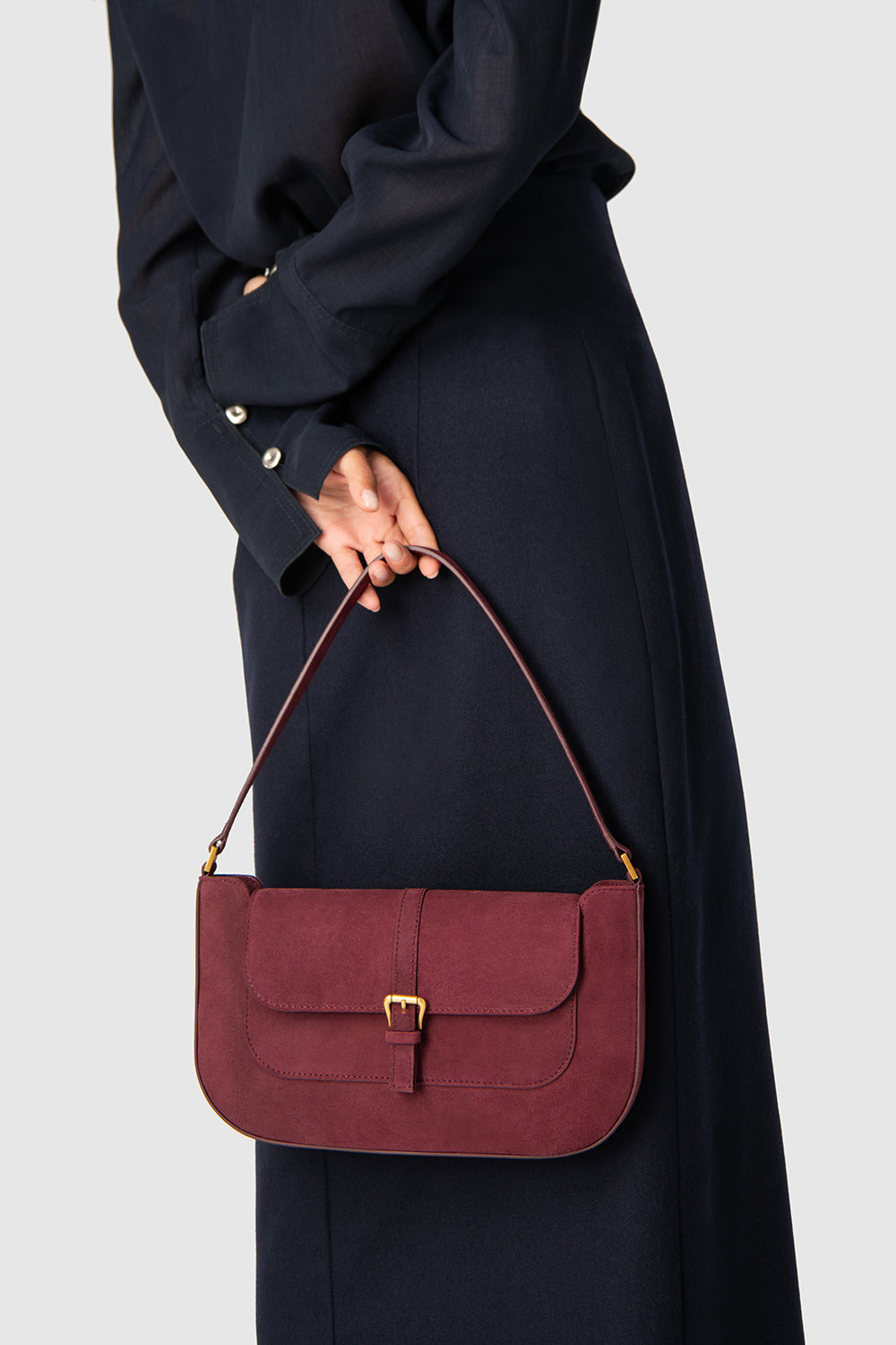 Miranda Sour Cherry Suede Leather Shoulder Bag - 5