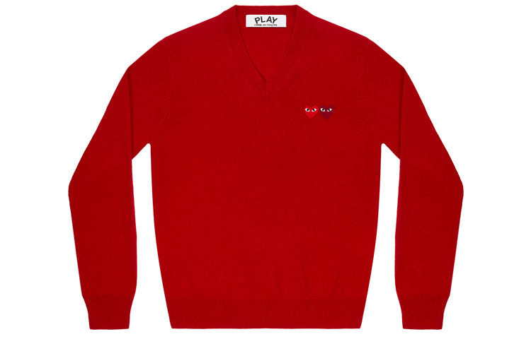 (WMNS) COMME des GARCONS PLAY V-Neck Pullover Double Emblem 'Red' AZ-N055-051-5 - 2