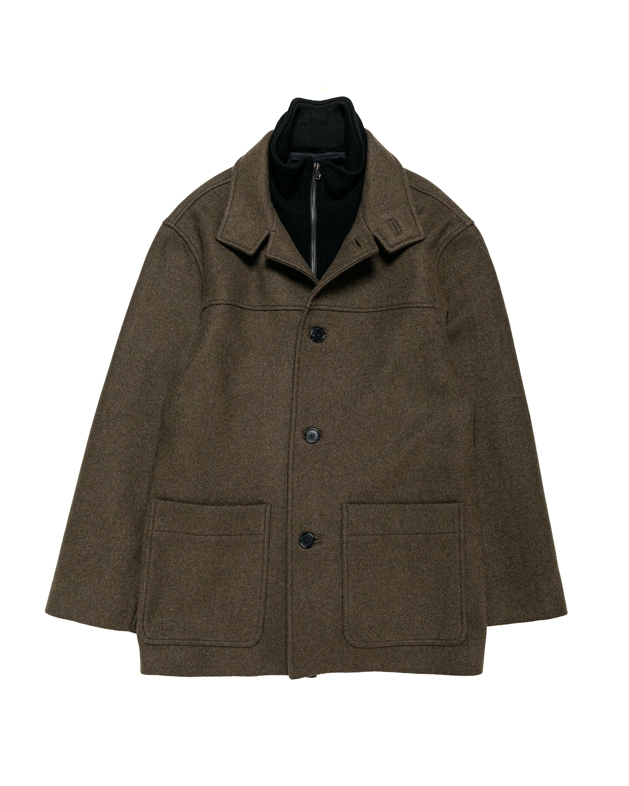 Double Collar Coat Firm Wool Melton Khaki - 1