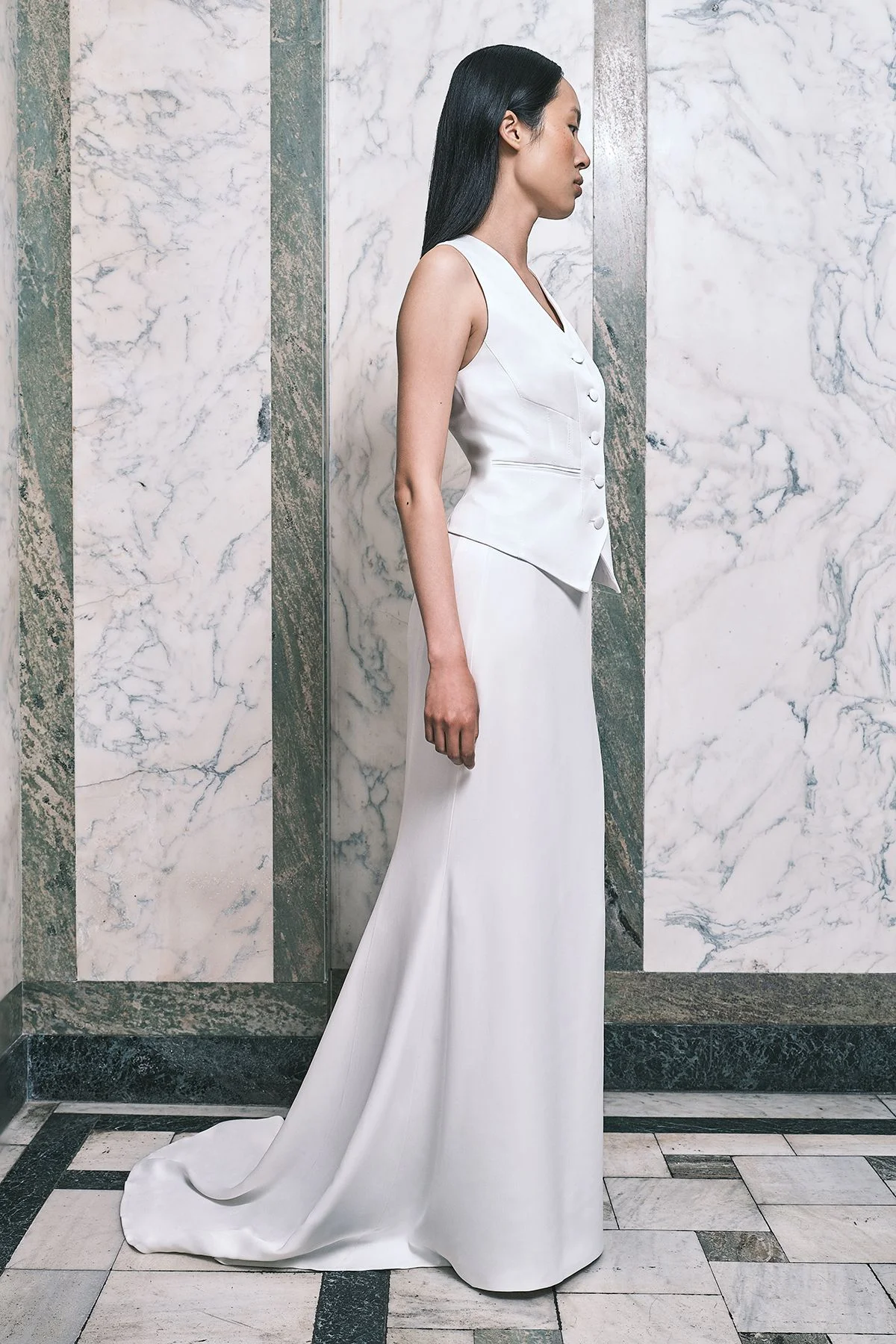 Satin Viscose Tailored Fishtail Midi Skirt - 1