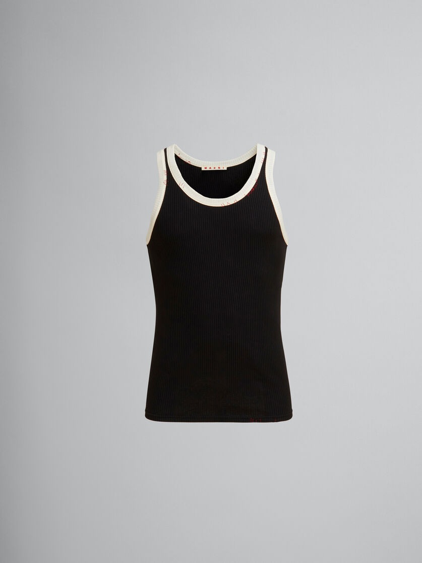 BLACK RIBBED COTTON TANK TOP WITH MARNI MENDING - 1