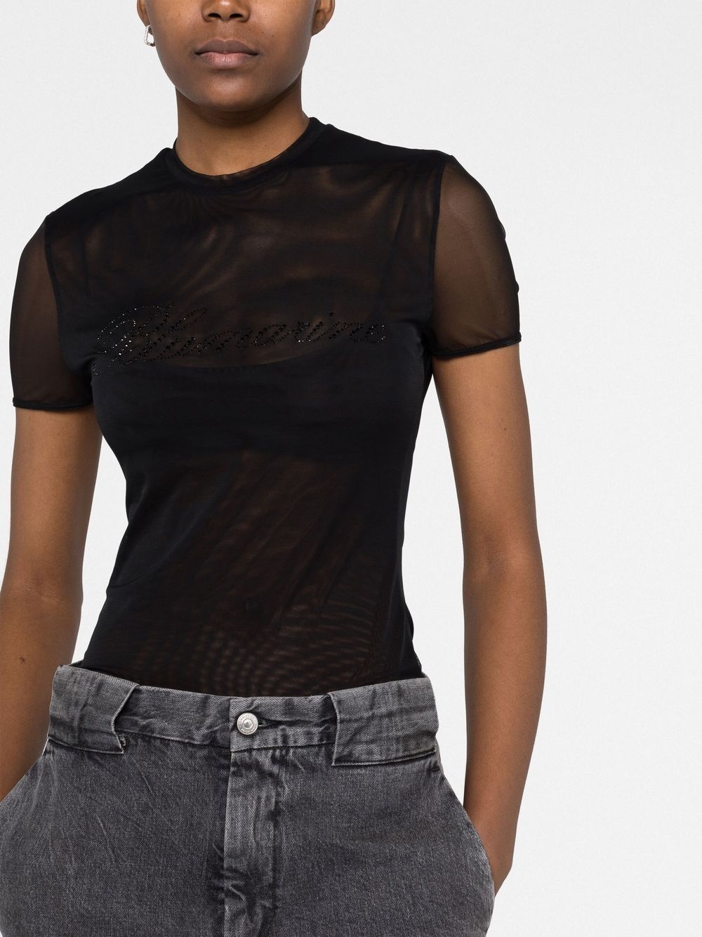 logo-embellished mesh top - 6