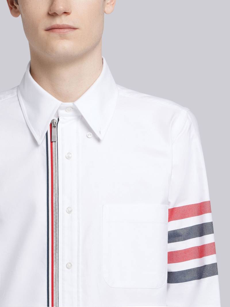 White Oxford Bicolor 4-bar Zip-front Shirt 5