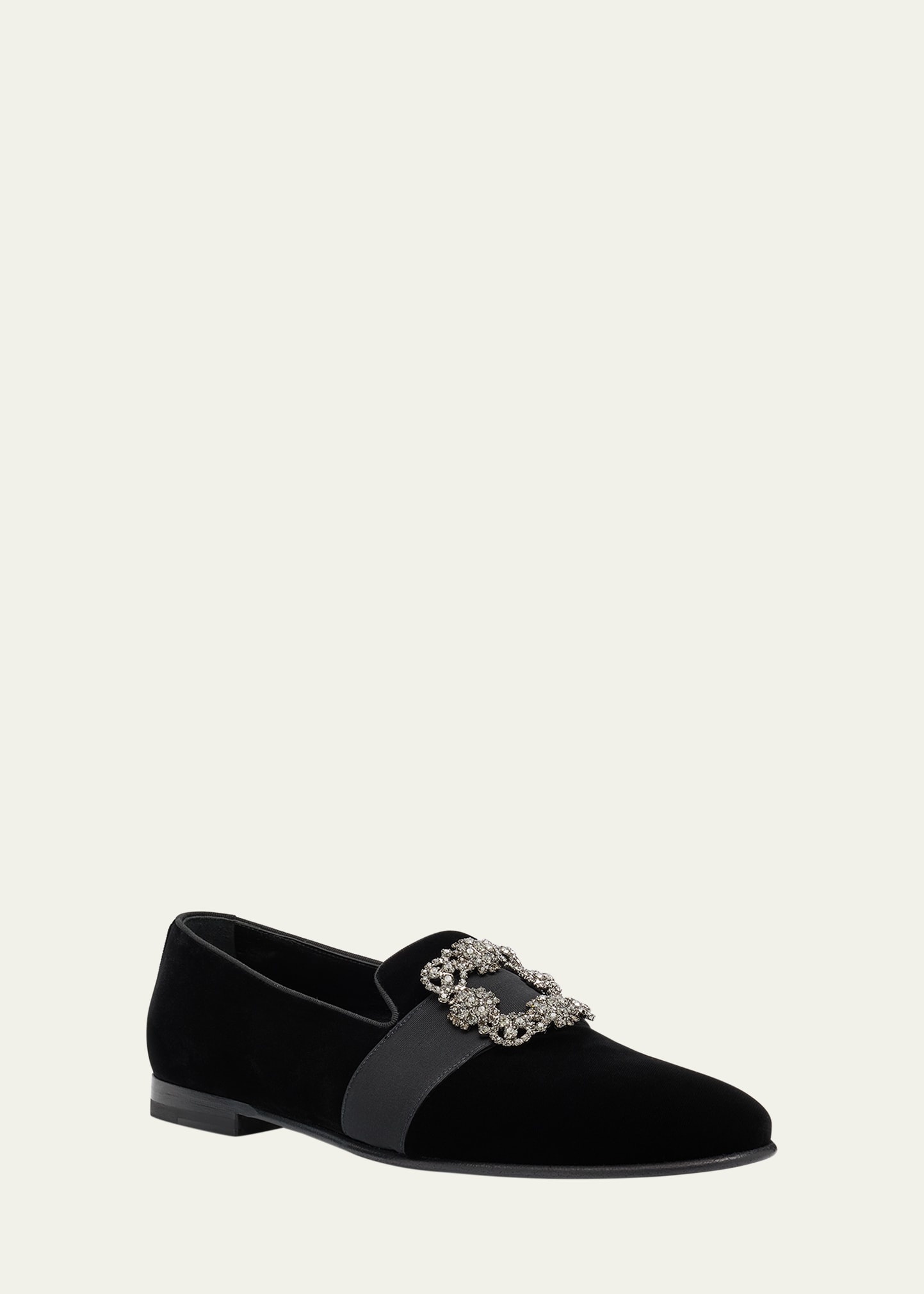 Men's Crystal Buckle Suede Loafers - 2