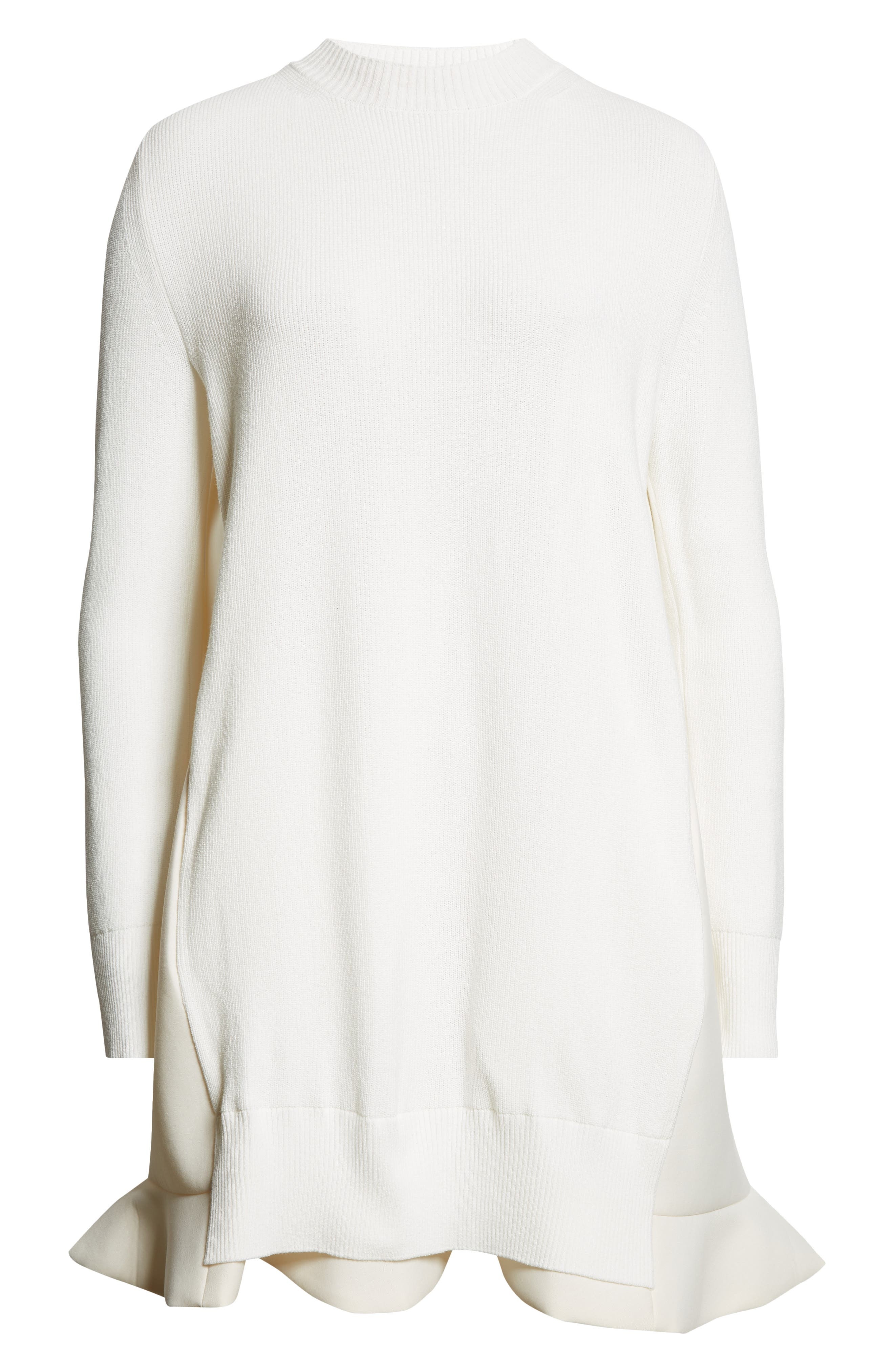 Sacai Suiting Mixed Media Long Sleeve Sweater Dress in Off White at Nordstrom - 5