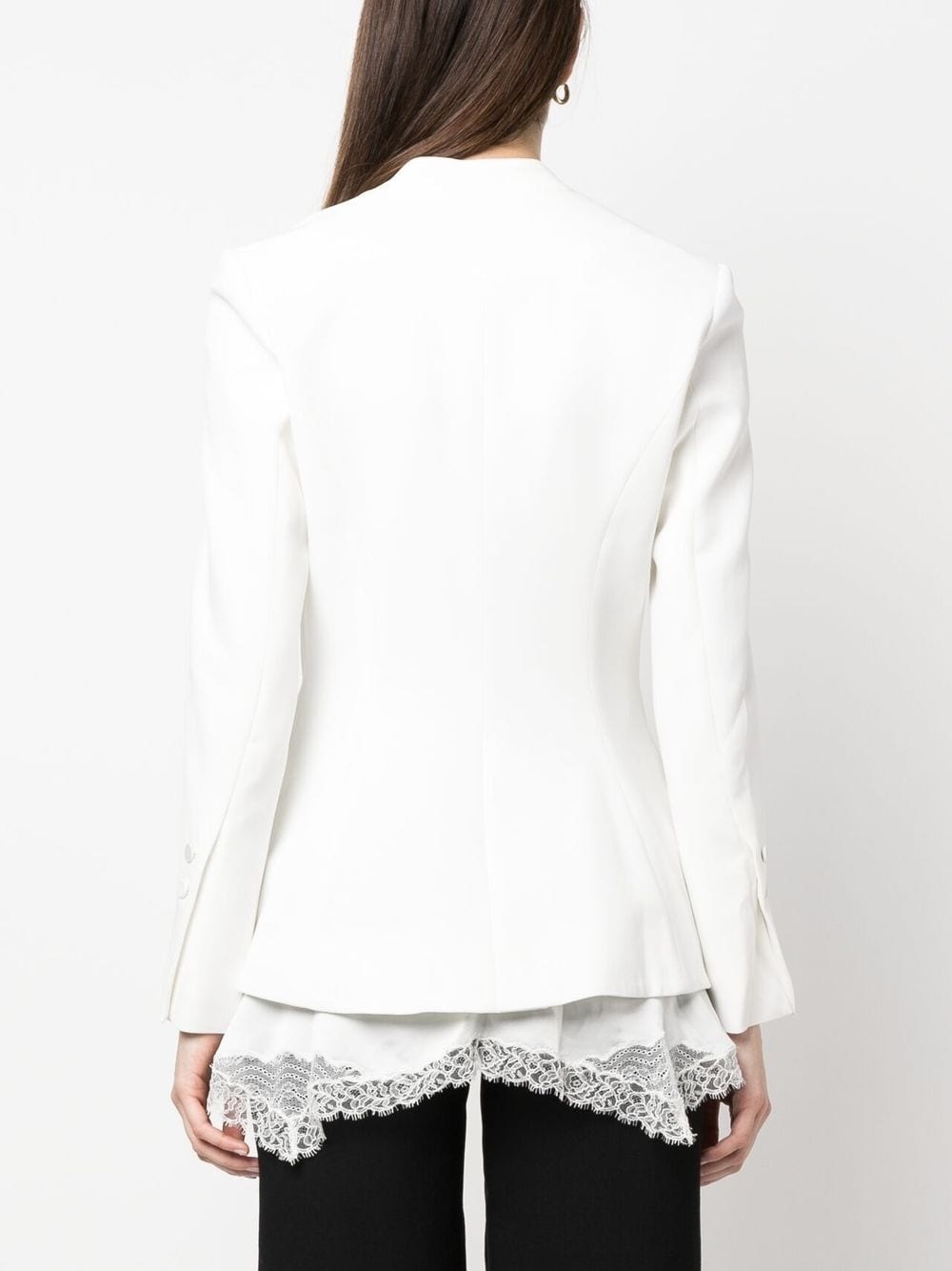 lace-hem collarless blazer - 4