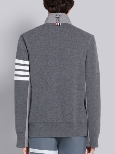 Thom Browne Light Grey Ripstop Merino Wool Milano Stitch Funnel Neck Zip-up 4-Bar Jacket outlook