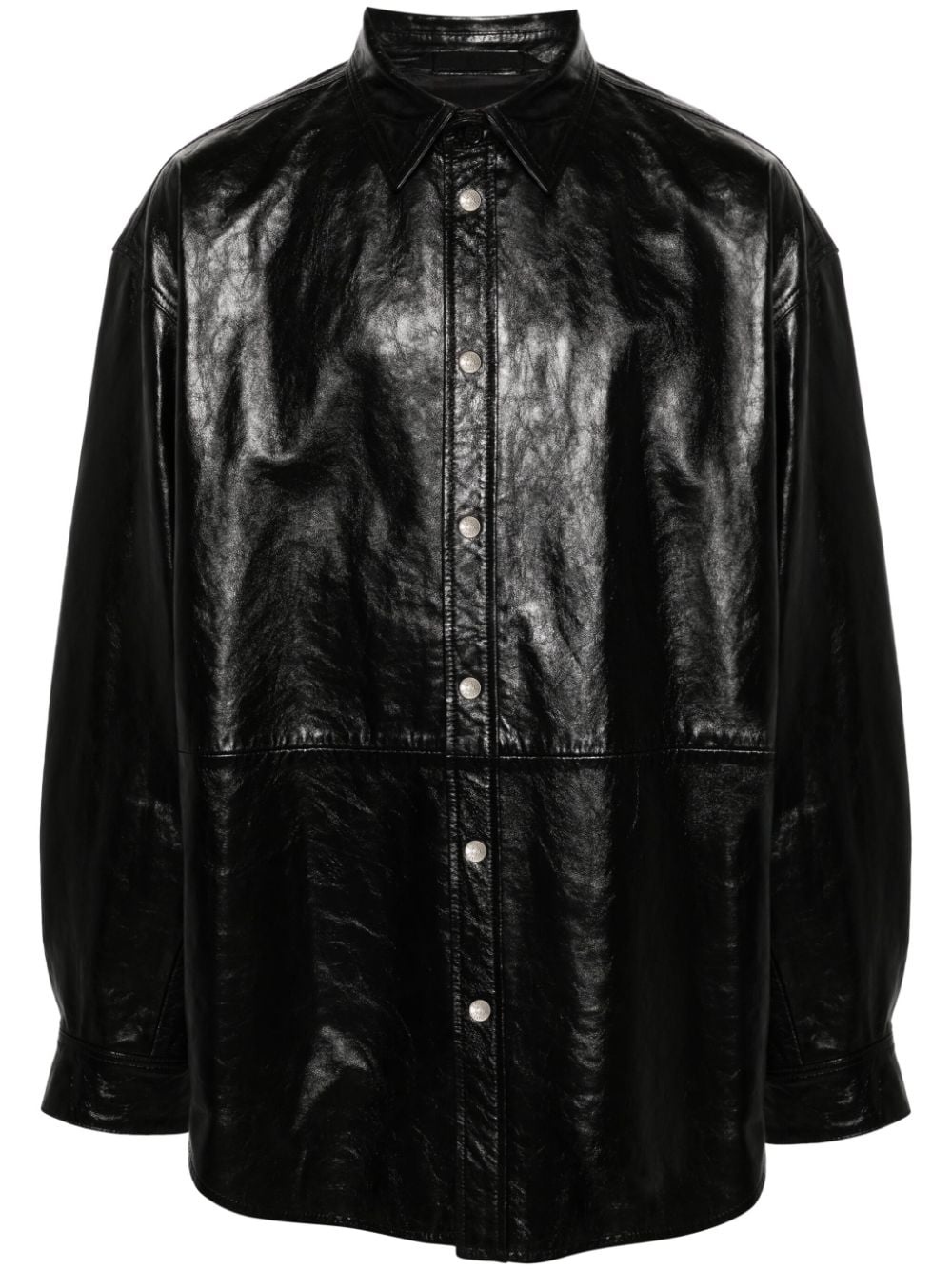 logo-embossed leather coat