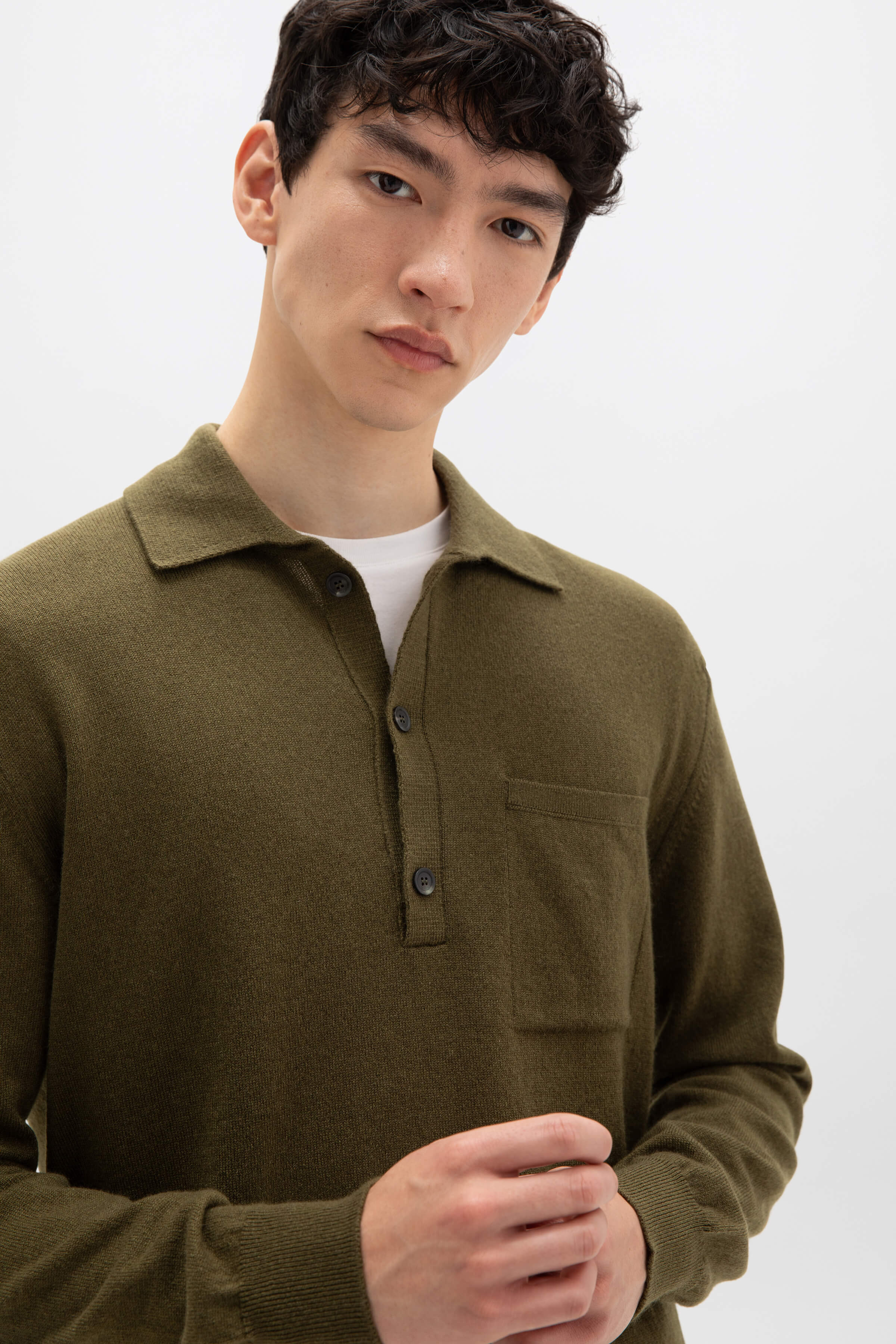 Cashmere Long Sleeve Green Poloshirt - 2