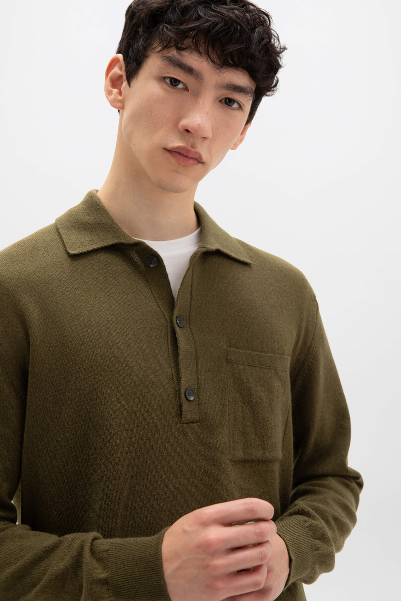Johnstons of Elgin Cashmere Long Sleeve Green Poloshirt outlook