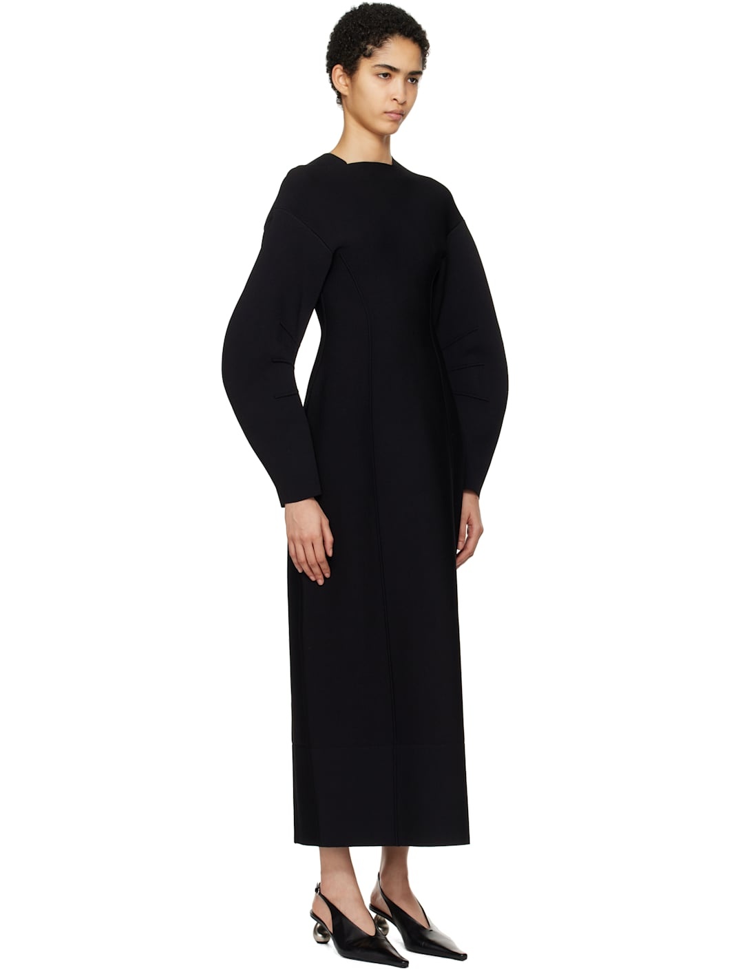 Black Squareneck Longsleeve Knitted Midi Dress - 2