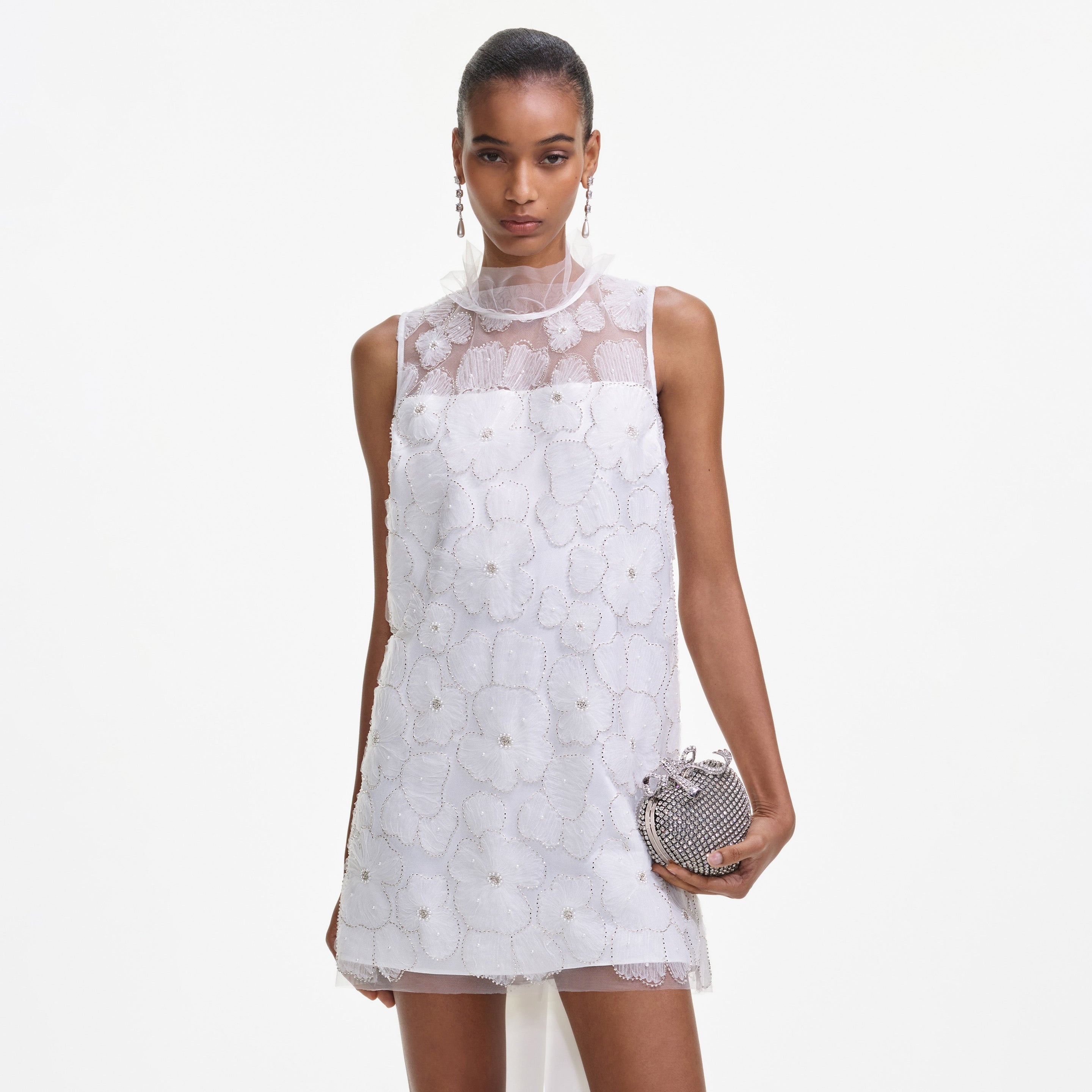 White Tulle Satin Bow Mini Dress - 4