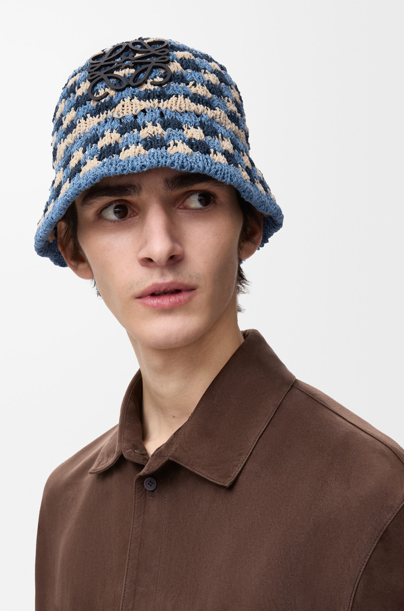 Loewe Patch crochet bucket hat in raffia and calfskin outlook
