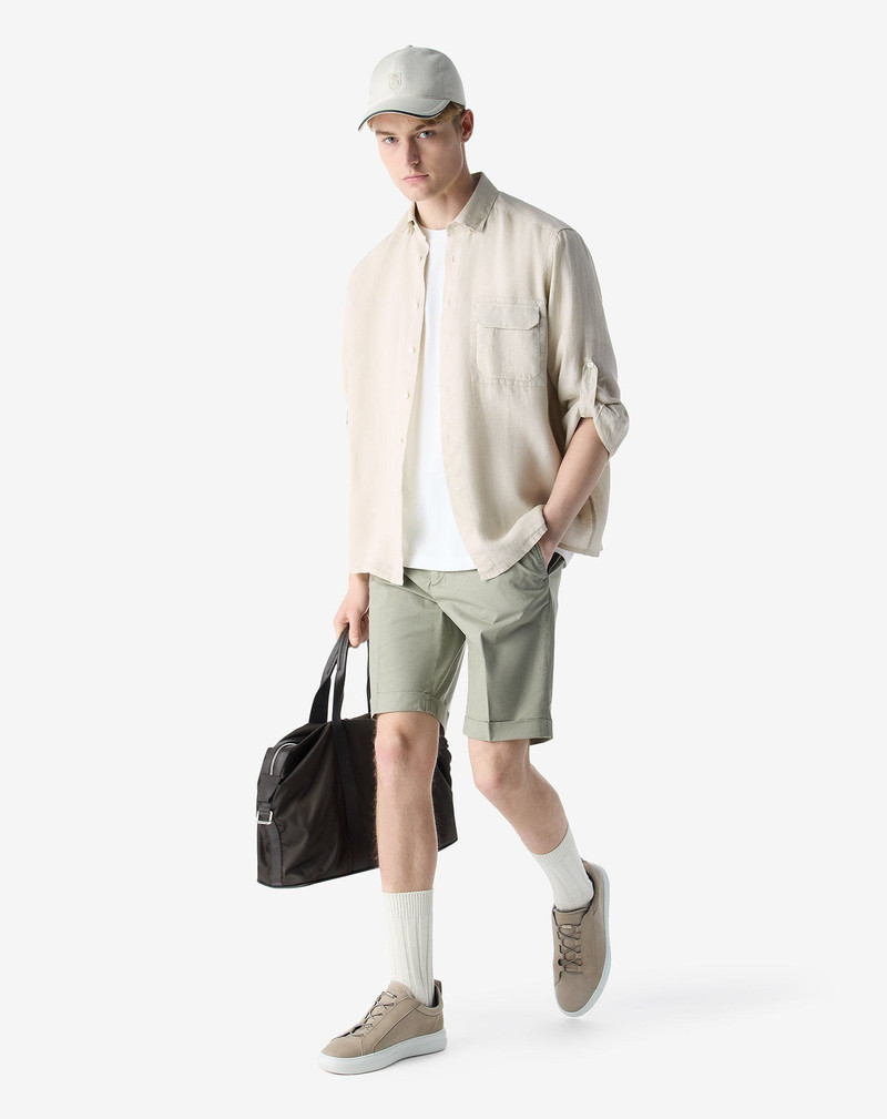 CORNELIANI Garment-dyed light green gabardine bermuda shorts outlook