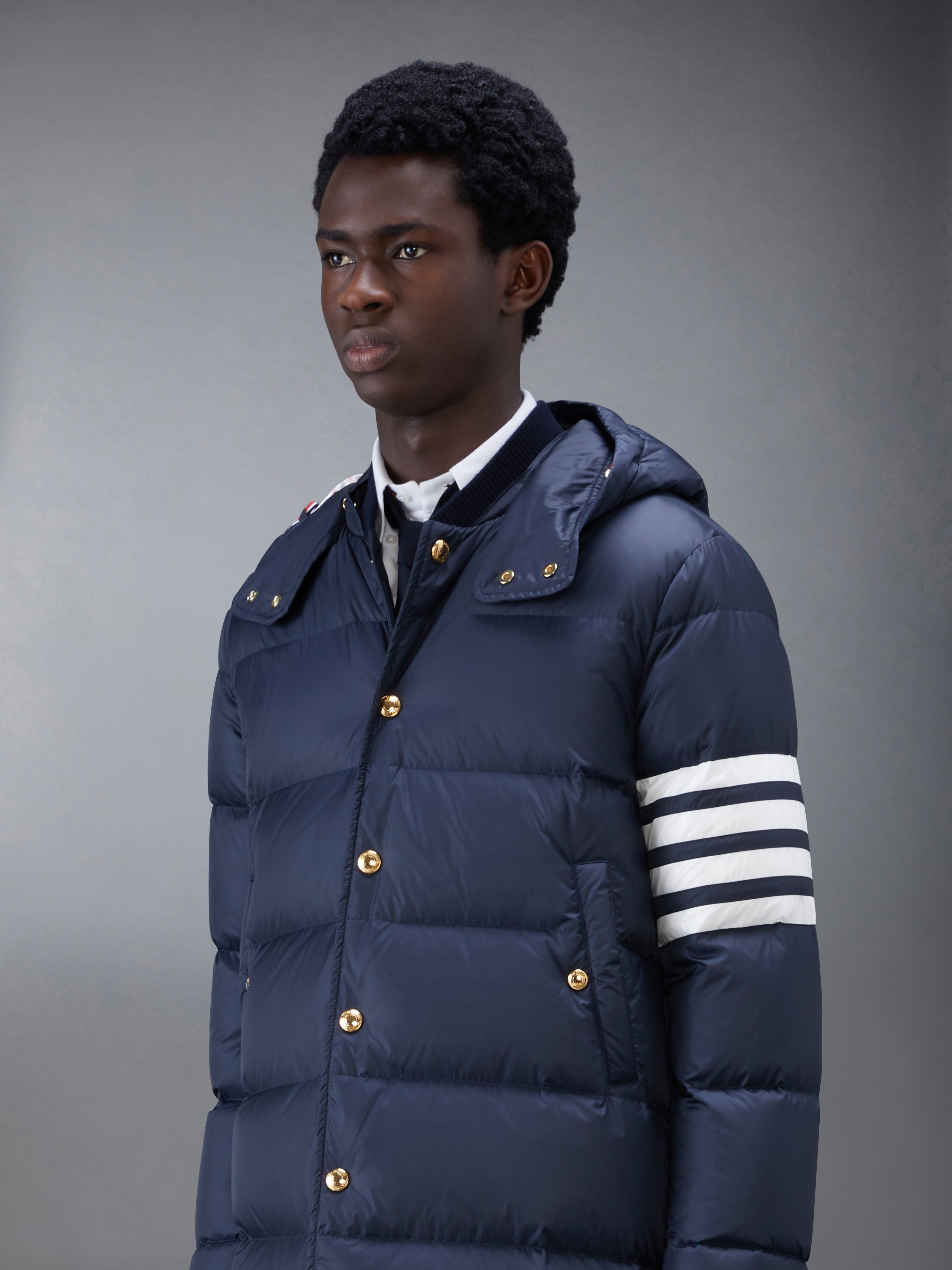Navy Matte Nylon 4-Bar Down Coat - 3