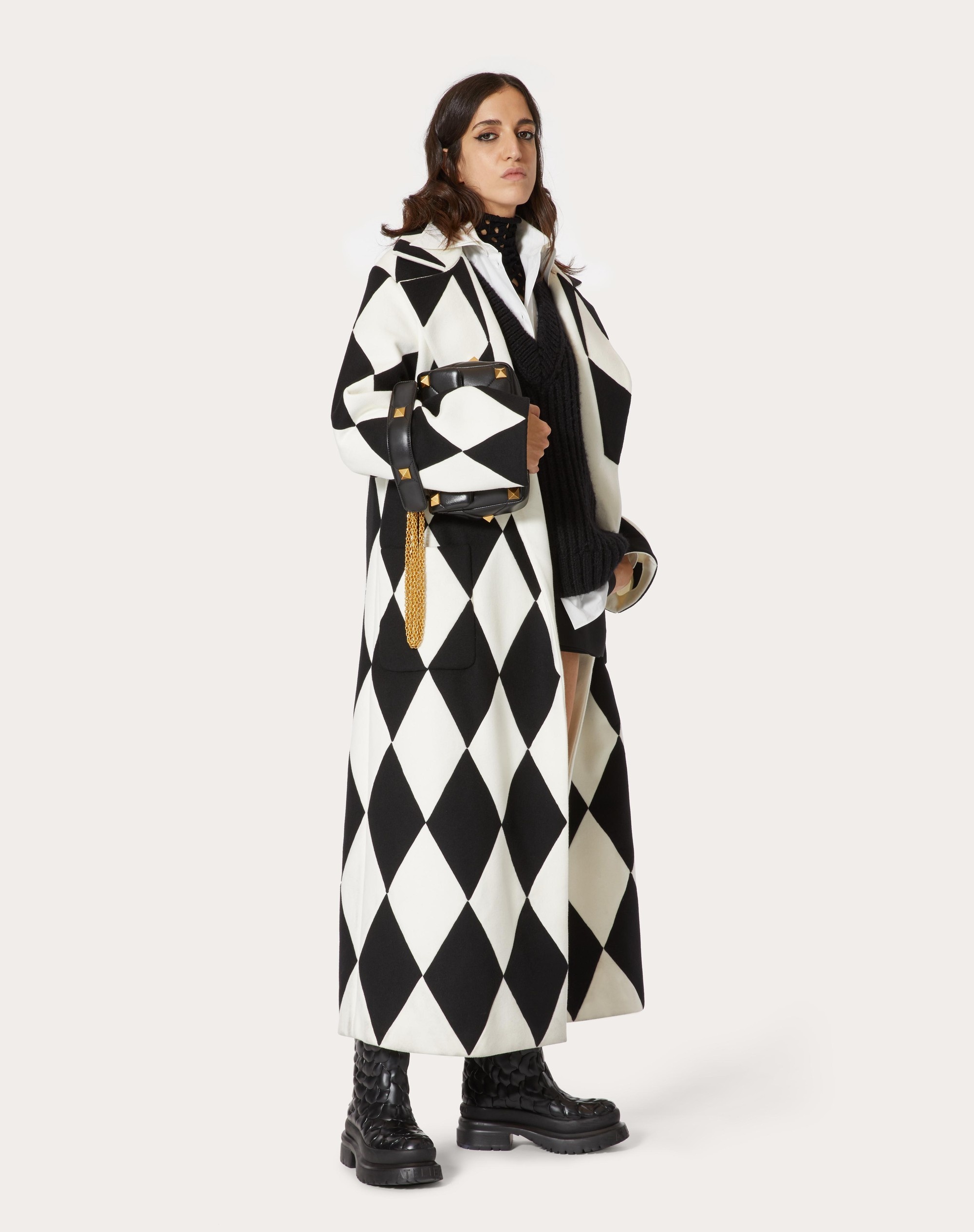 LONG COAT IN INTARSIA COMPACT DRAP - 2