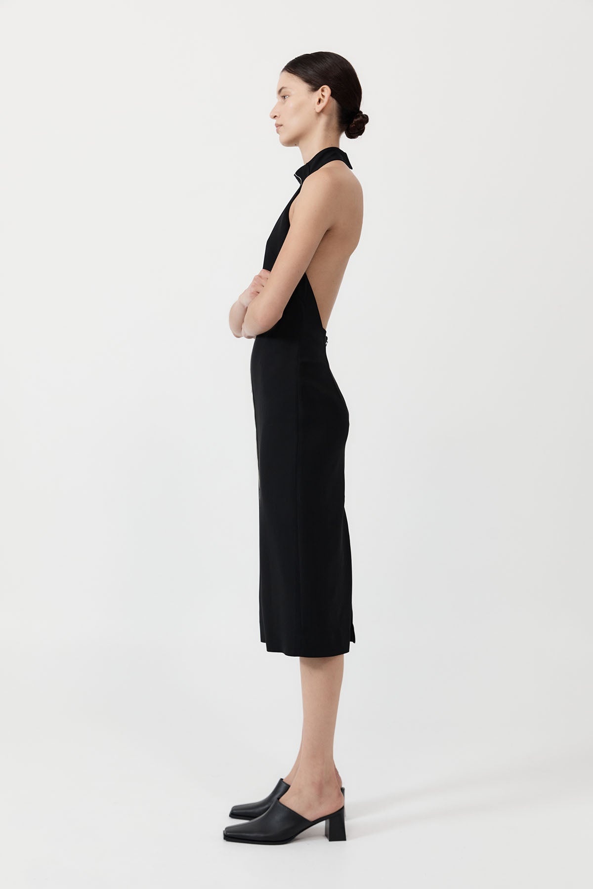 Raw Edge Halter Dress - Black - 5