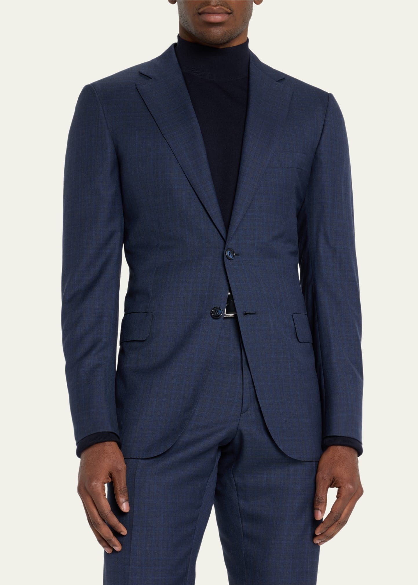 Men's Super 150s Wool-Silk Plaid Suit - 4