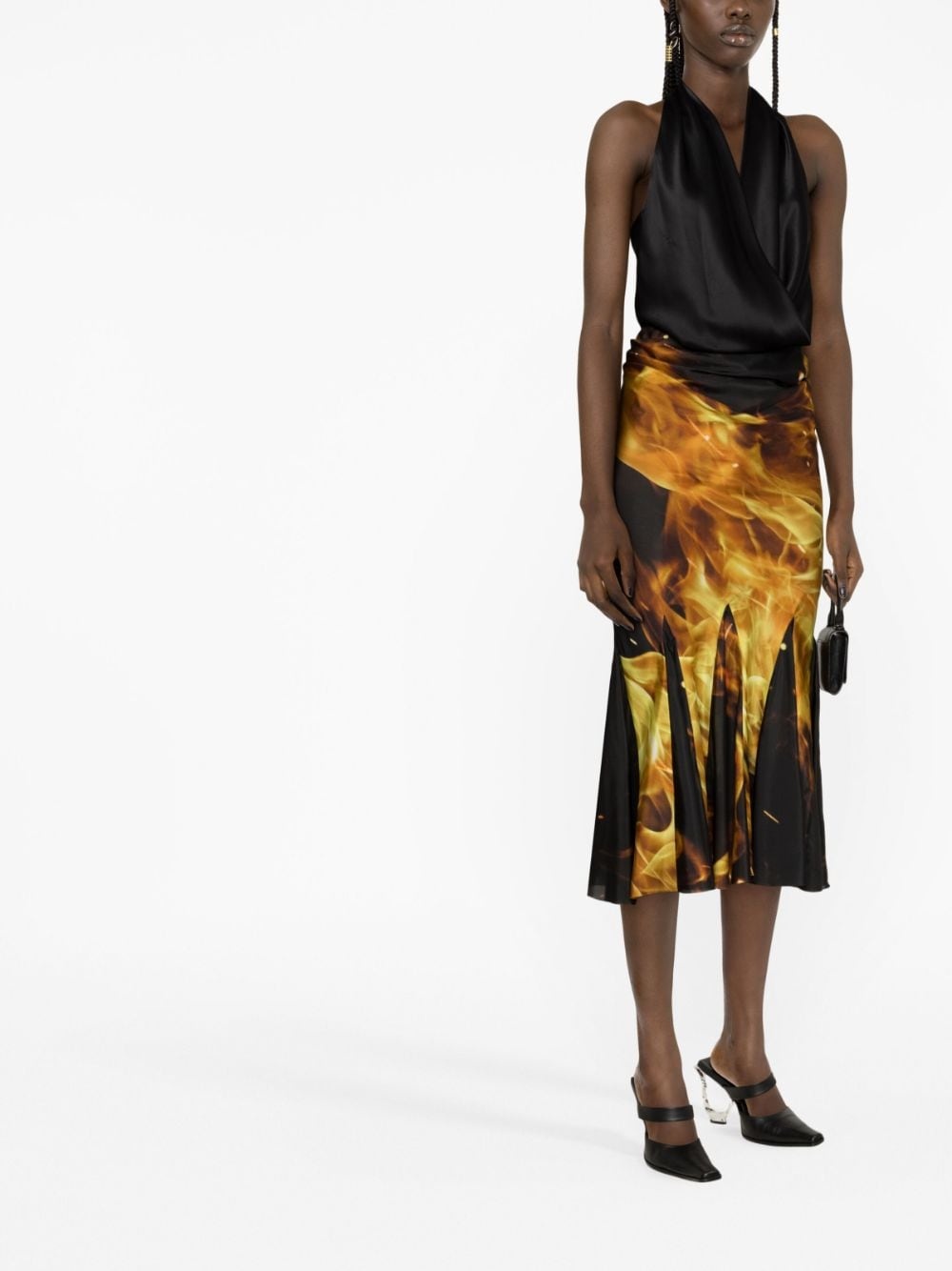 fire-print draped midi skirt - 4