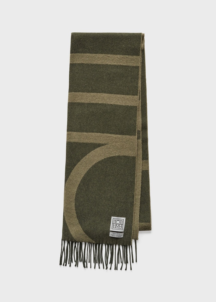 Monogram jacquard wool scarf sage - 1
